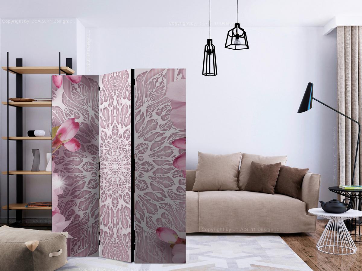 Paravent Weiß Pink B: 135 cm - Pink/Weiß, Basics, Holz/Textil (135/172/3cm) - artgeist