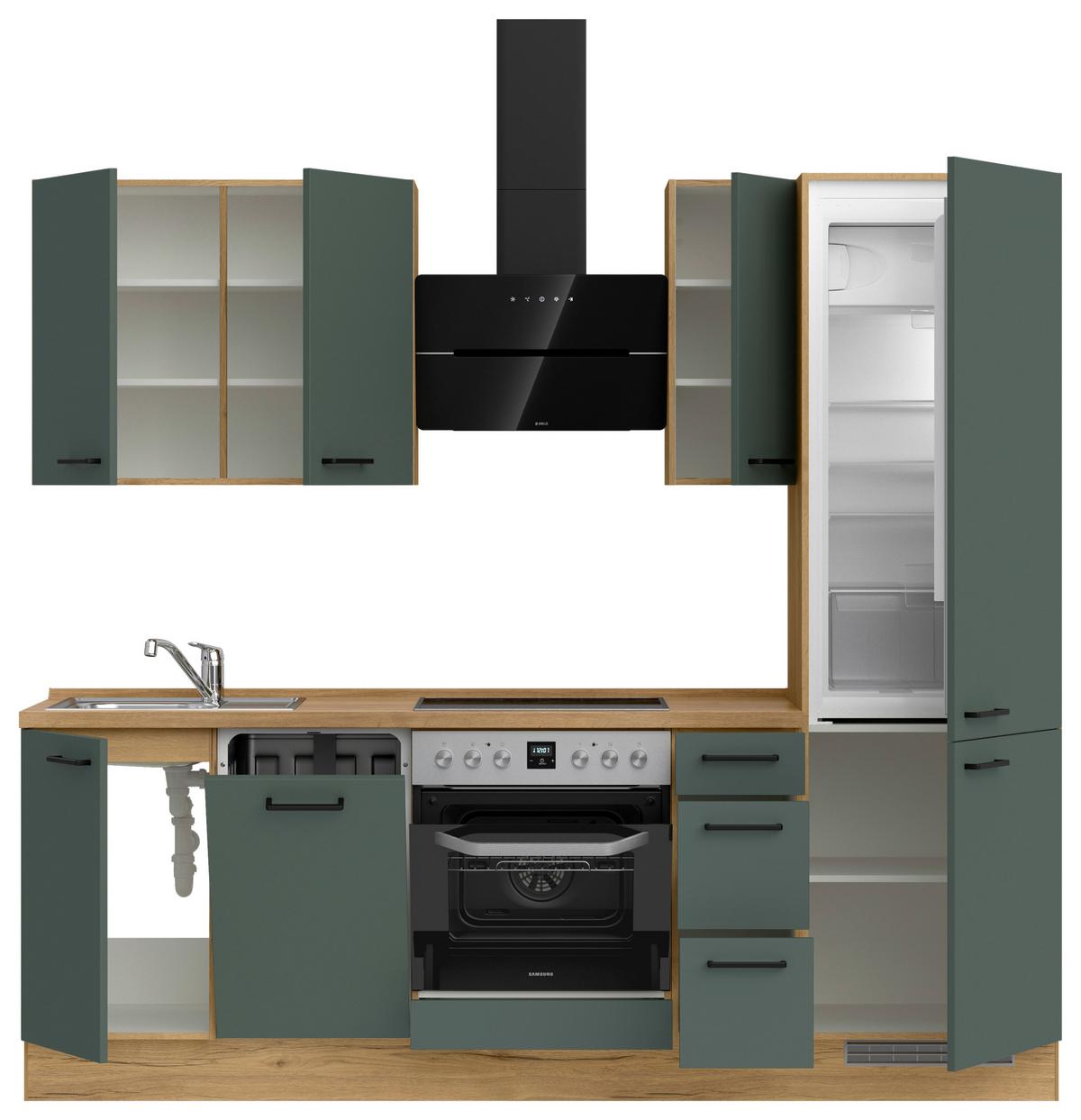 Kuchyňská linka 240 cm, minerální zelená,ultra matná - barvy dubu/černá, Moderní, kov/kompozitní dřevo (240cm) - Nobilia