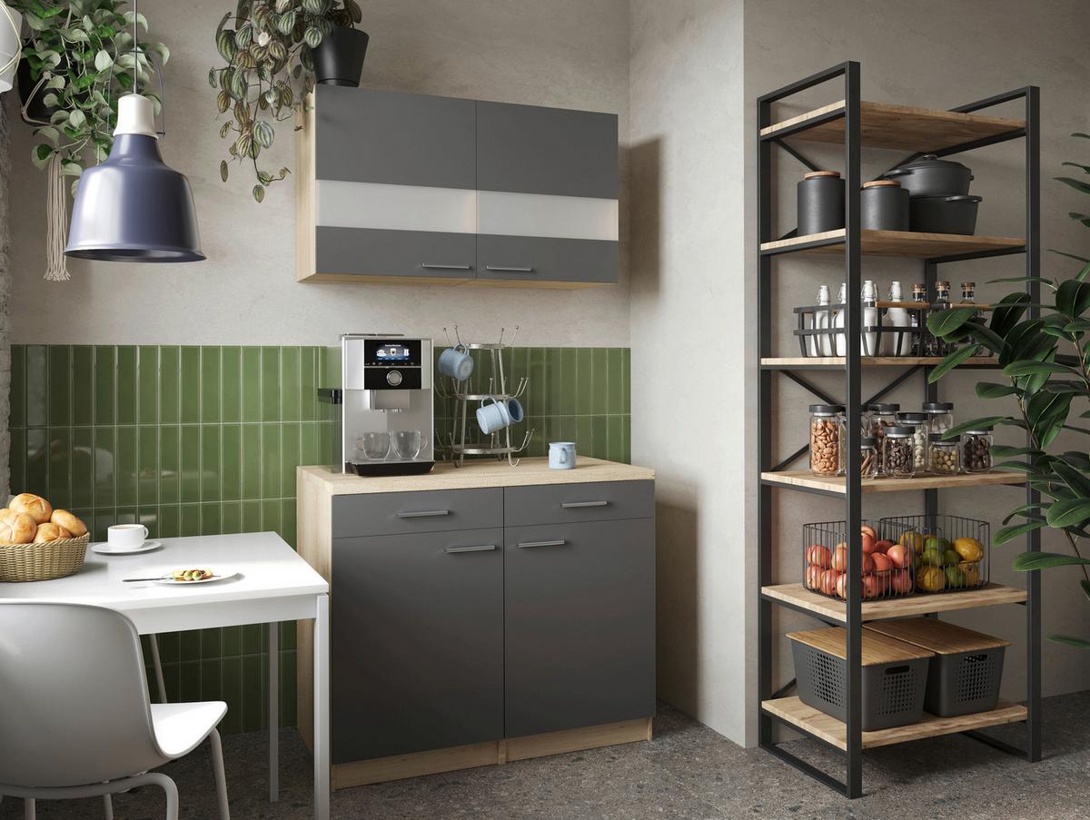 Buffet Merle Grau/Eiche Dekor B:100cm - Eichefarben/Grau, Basics, Glas/Holzwerkstoff (100/200/60cm) - Respekta