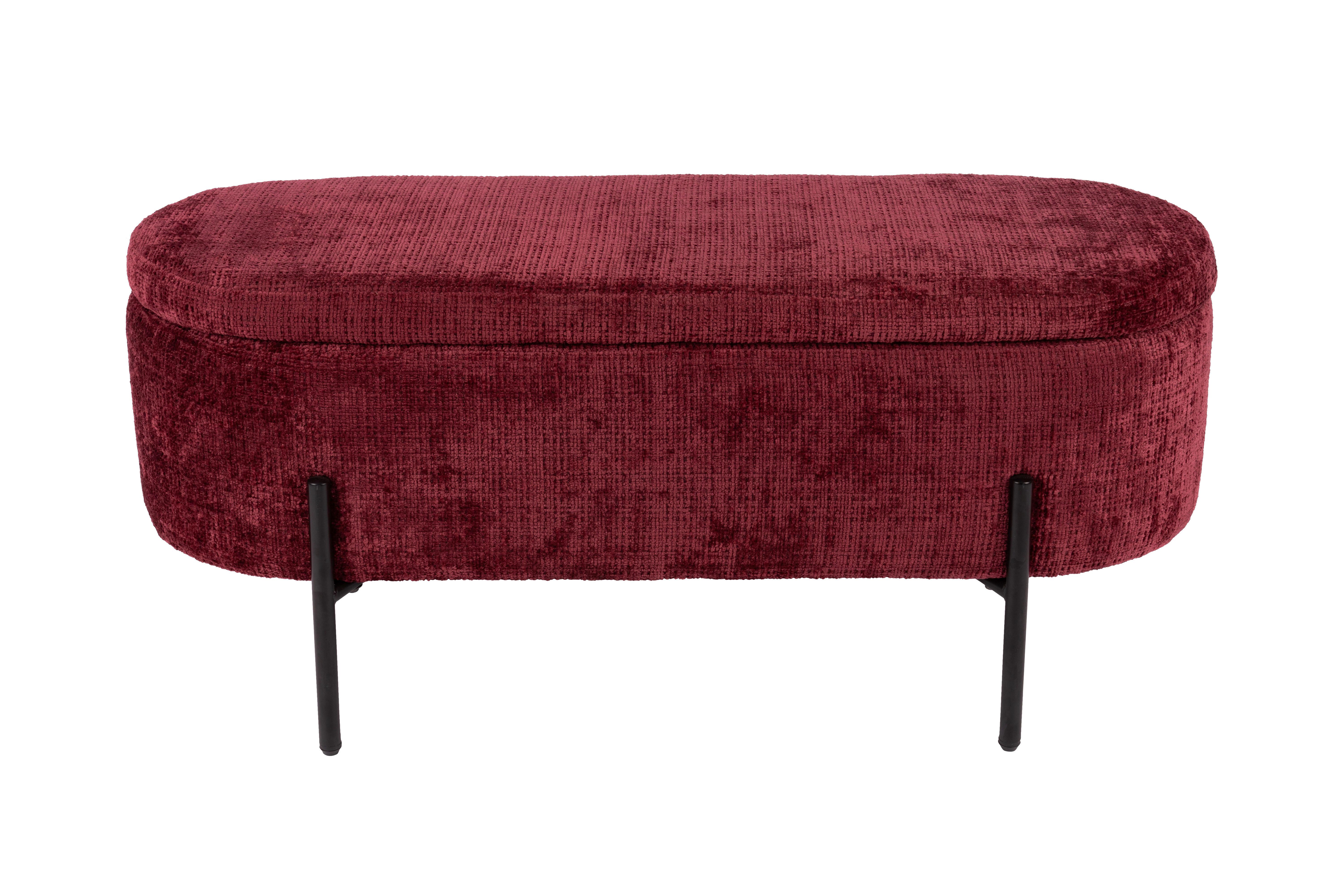 Hockerbank Carla Dunkelrot, L: 95 cm - Schwarz/Dunkelrot, Design, Textil/Metall (95/36/43cm)
