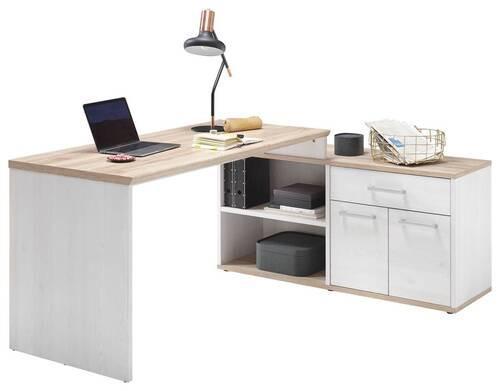 Eckschreibtisch mit Stauraum B 130cm H 76cm Romance - Eichefarben/Weiß, Design, Holzwerkstoff (177/130/76cm) - MID.YOU