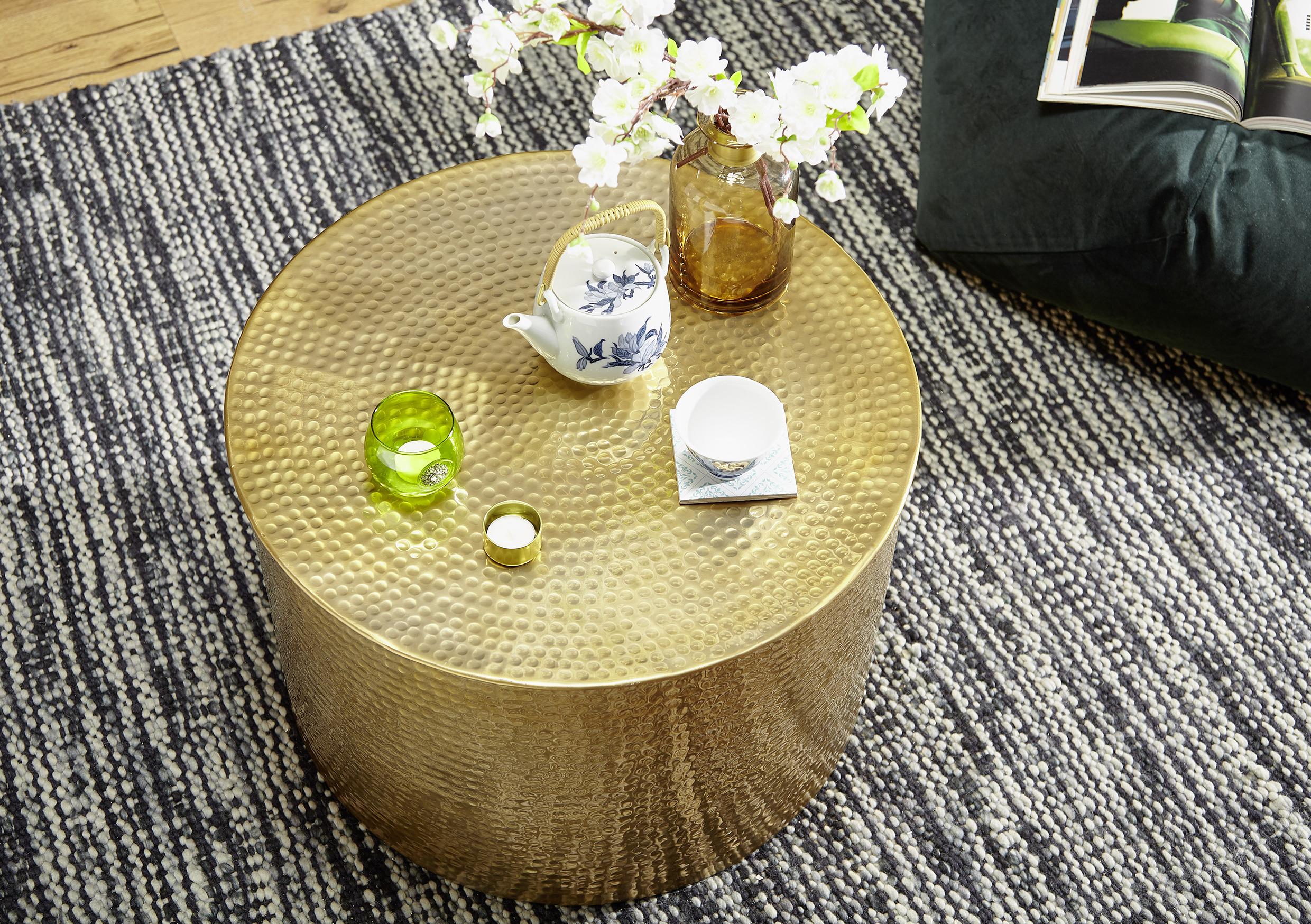 MID.YOU Couchtisch Rund Sockeldesign Rahi, Goldfarben