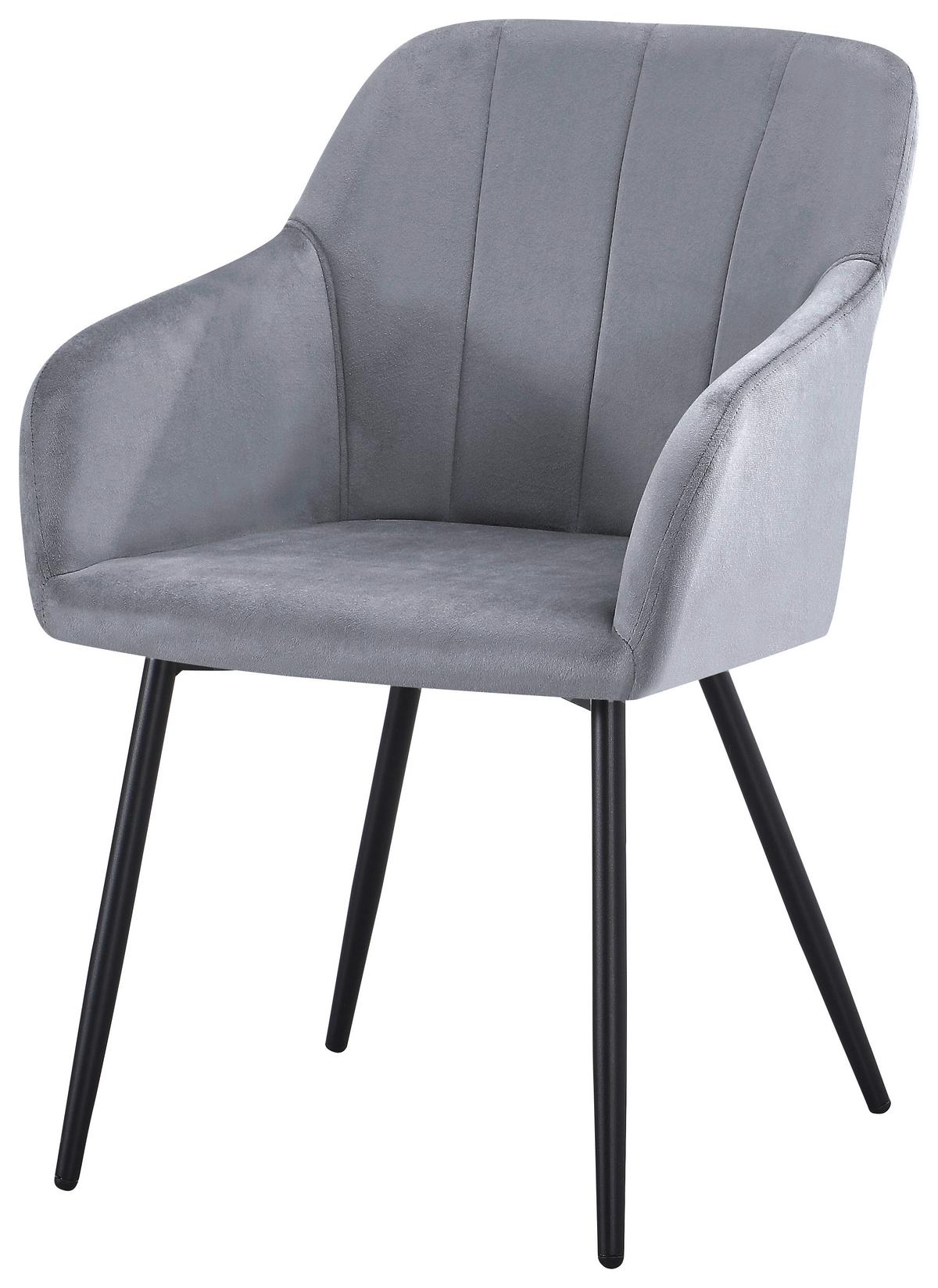 Armlehnstuhl Jenke Samt Hellgrau, B: 56 cm - Hellgrau/Schwarz, KONVENTIONELL, Textil/Metall (56/82/62cm) - Nedis SmartLife