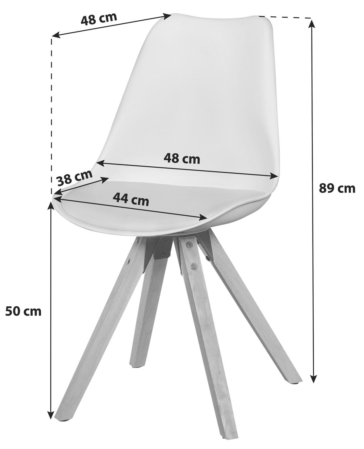 Schalenstuhl Lima Weiß Beine Echtholz 2er-Set - Eichefarben/Weiß, Design, Holz/Kunststoff (48/89/48cm) - MID.YOU