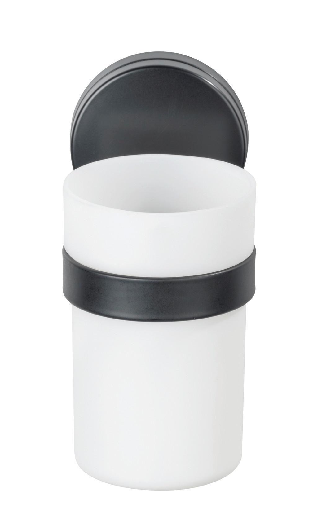 Zahnputzbecher Static Loc Plus Pavia 24895100 - Schwarz/Weiß, MODERN, Metall (6/12/9cm) - Wenko