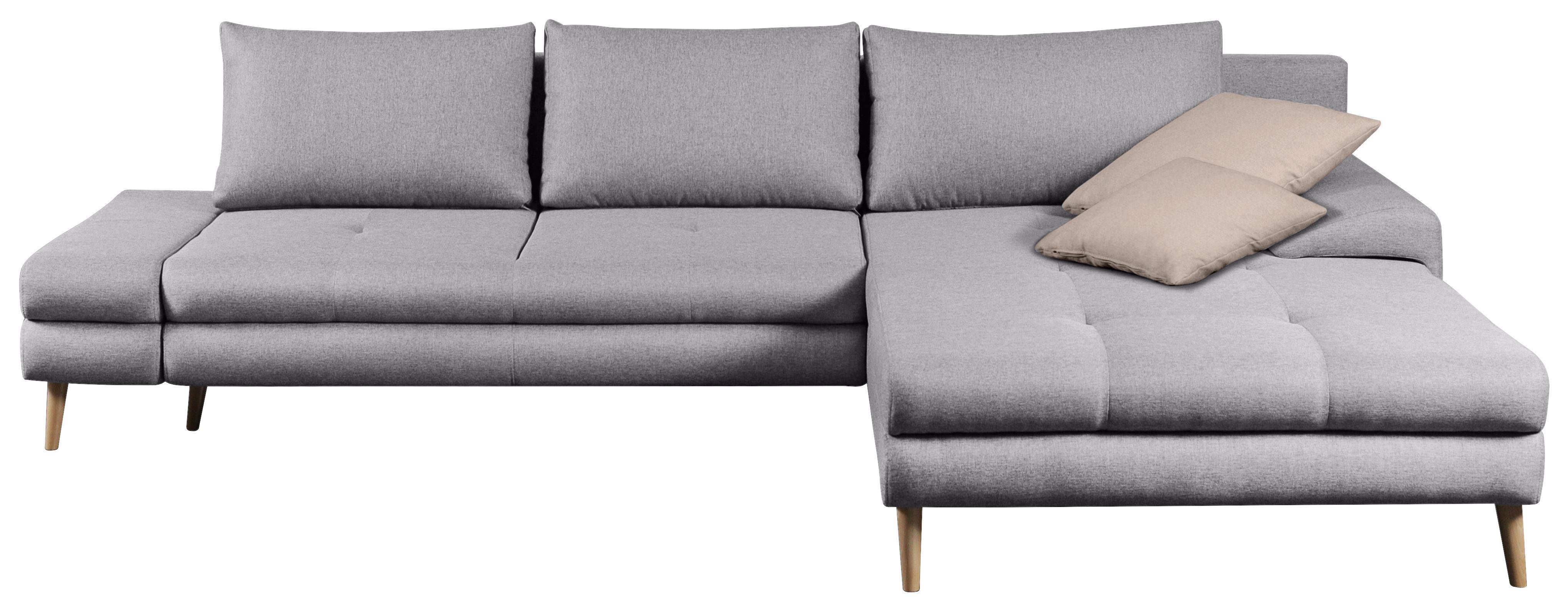 Ecksofa mit Schlaffunktion Floby Stauraum Hellgrau - Beige/Silberfarben, Trend, Textil (313/215cm) - MID.YOU