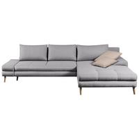 Ecksofa mit Schlaffunktion Floby Stauraum Hellgrau - Beige/Silberfarben, Trend, Textil (313/215cm) - MID.YOU
