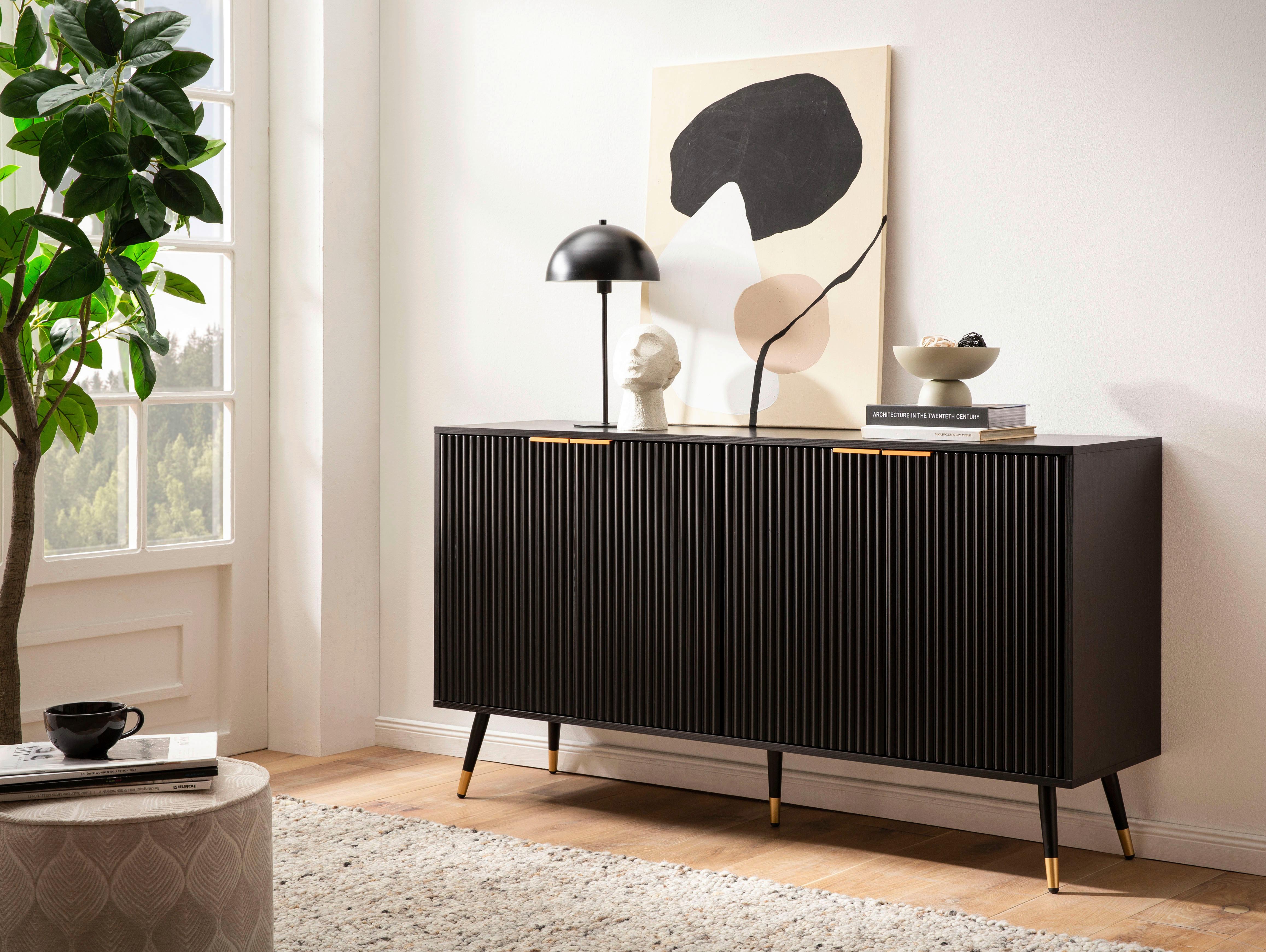 ŠIROKÁ KOMODA BLACK - měděné barvy/černá, Design, kov/kompozitní dřevo (150/81/39cm) - MID.YOU