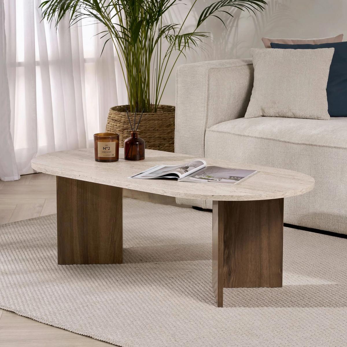 Couchtisch Sable Elfenbein/ Walnussfarben B: 119cm - Elfenbein/Walnussfarben, Design, Holzwerkstoff (119/40/60cm) - MID.YOU