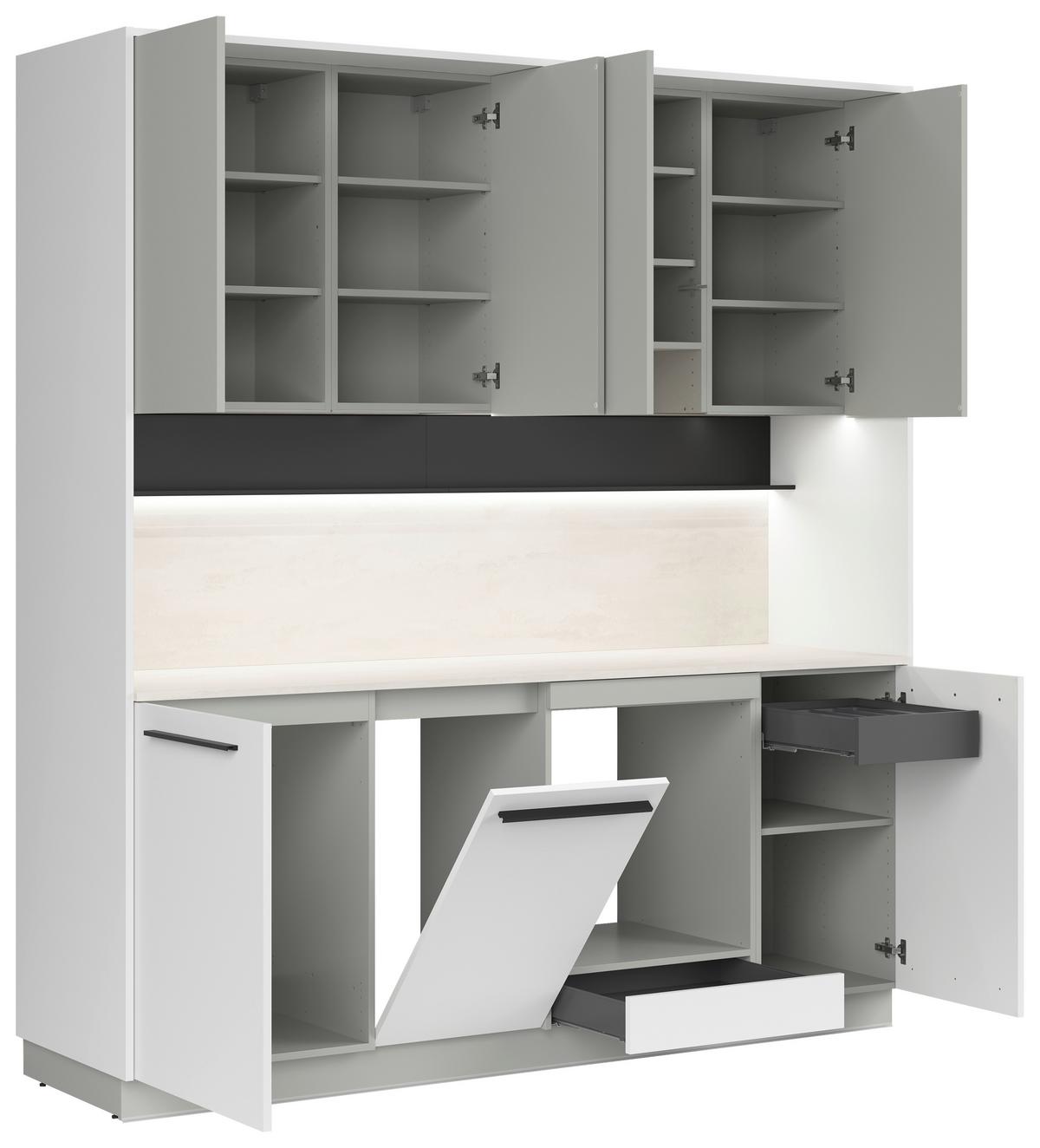 Kuchynská linka, š. 210 cm vrát.pasparty a dekor.obkladu - čierna/sivá, Basics, kompozitné drevo/plast (210cm) - Visiona