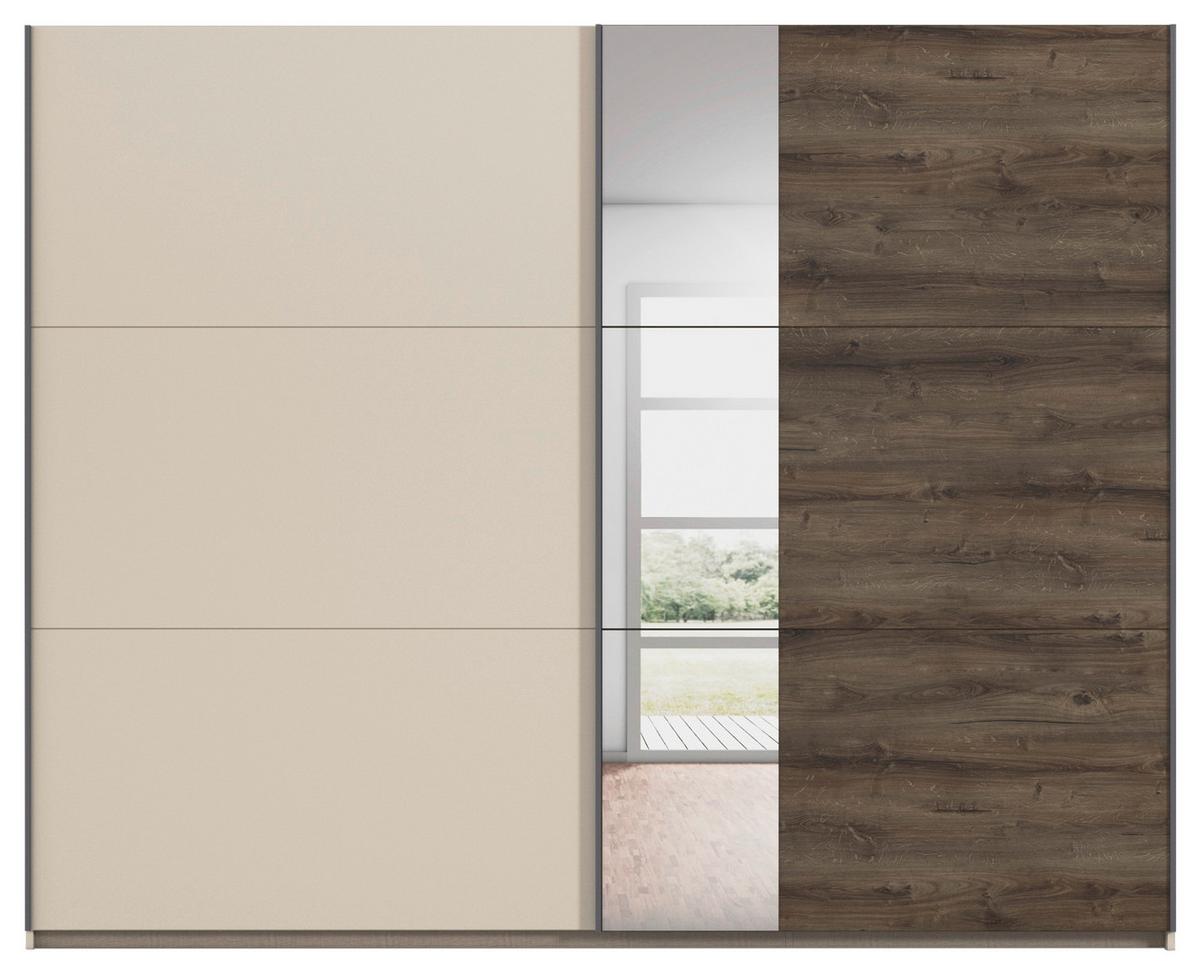 Schwebetürenschrank Sajo-Extra 218cm, Champagner - Eiche dunkel/Klar, Trend, Holzwerkstoff (218/210/59cm)