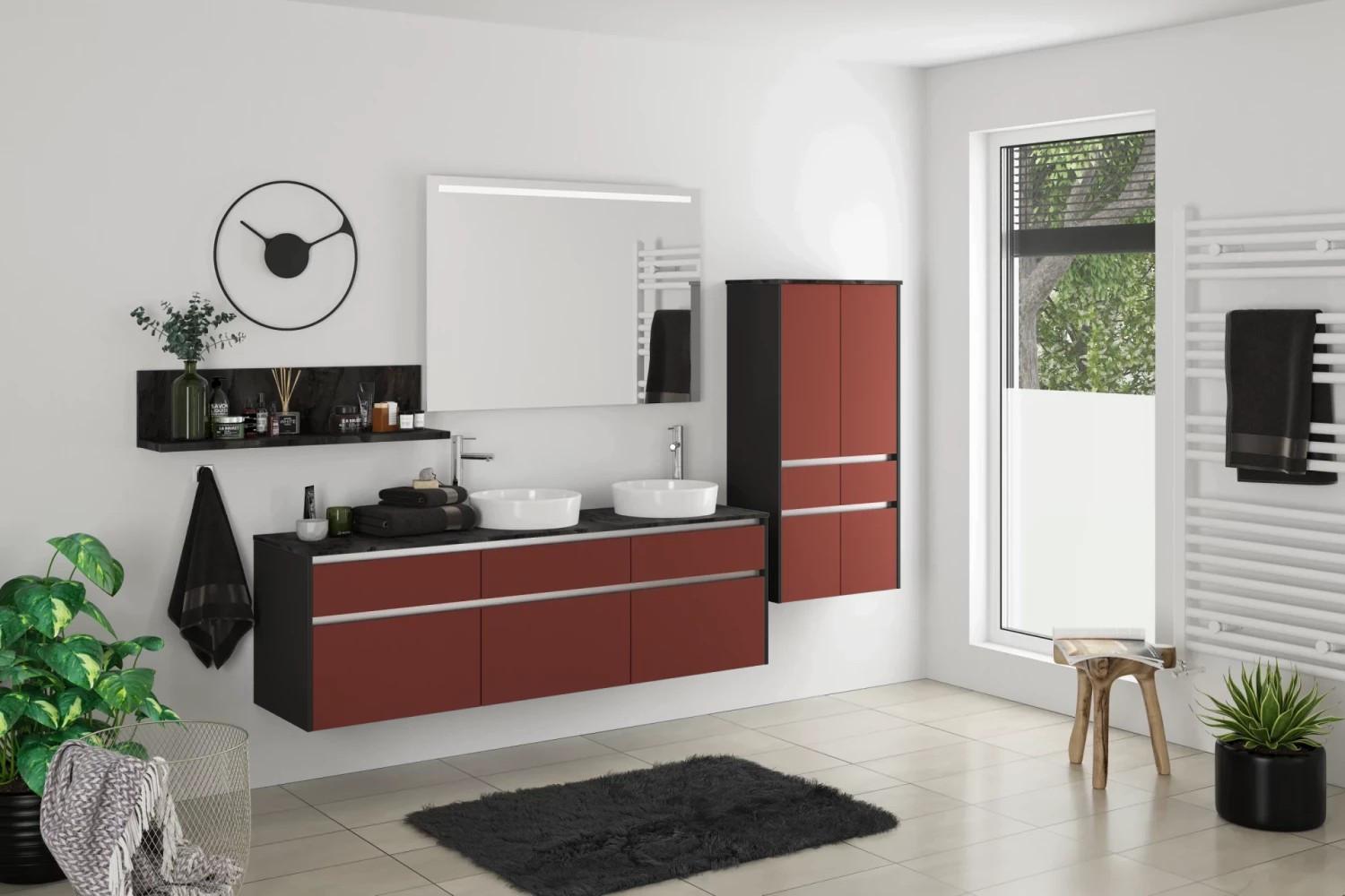 Badmöbel-Set 5-Tlg. Eastbourne B: ca. 300 cm Rot/Grau - Schieferfarben/Rostfarben, Holzwerkstoff (300cm) - Vertico