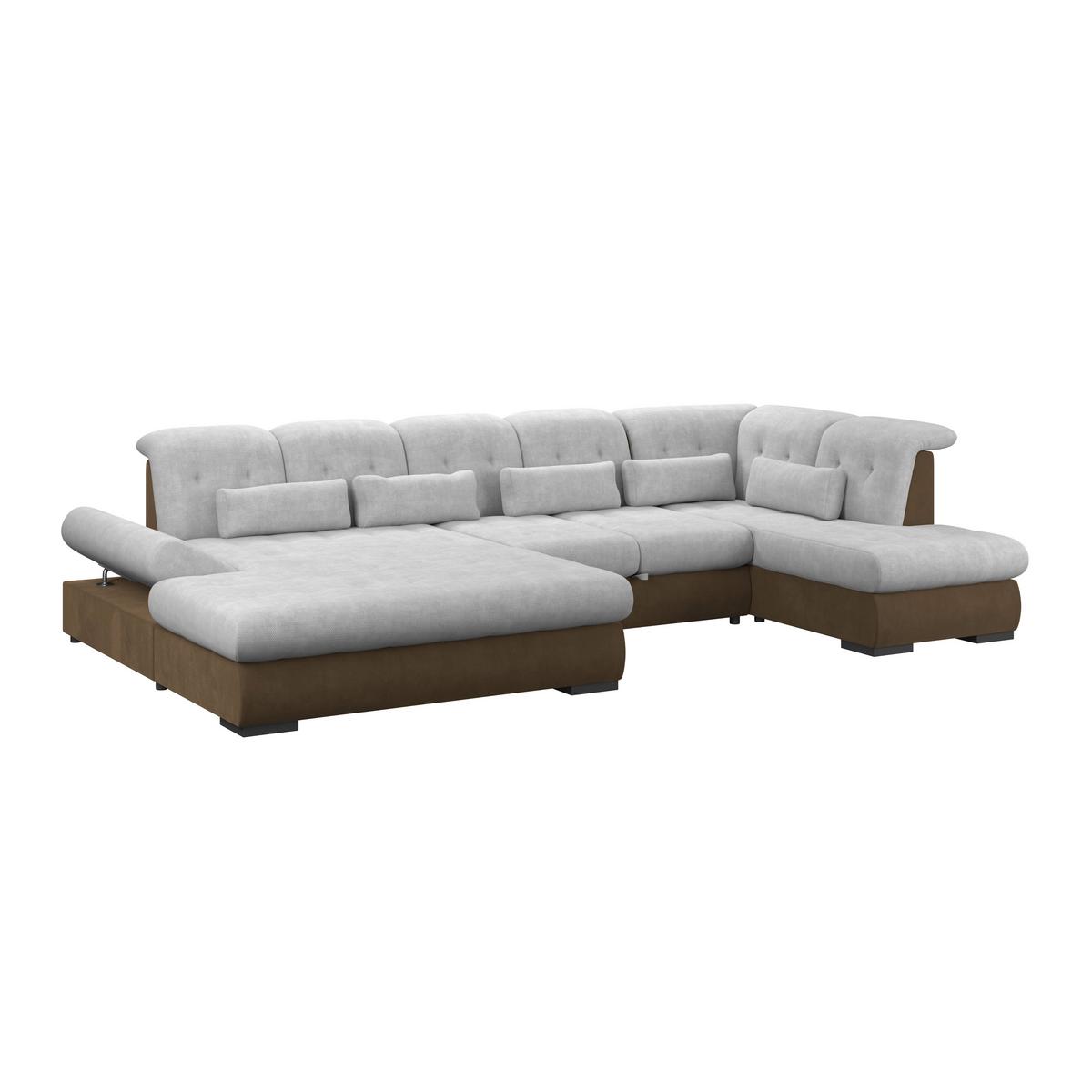 Wohnlandschaft Madera Silberfarben S 358x312 cm - Hellbraun/Silberfarben, KONVENTIONELL, Kunststoff/Textil (190/358/212cm)