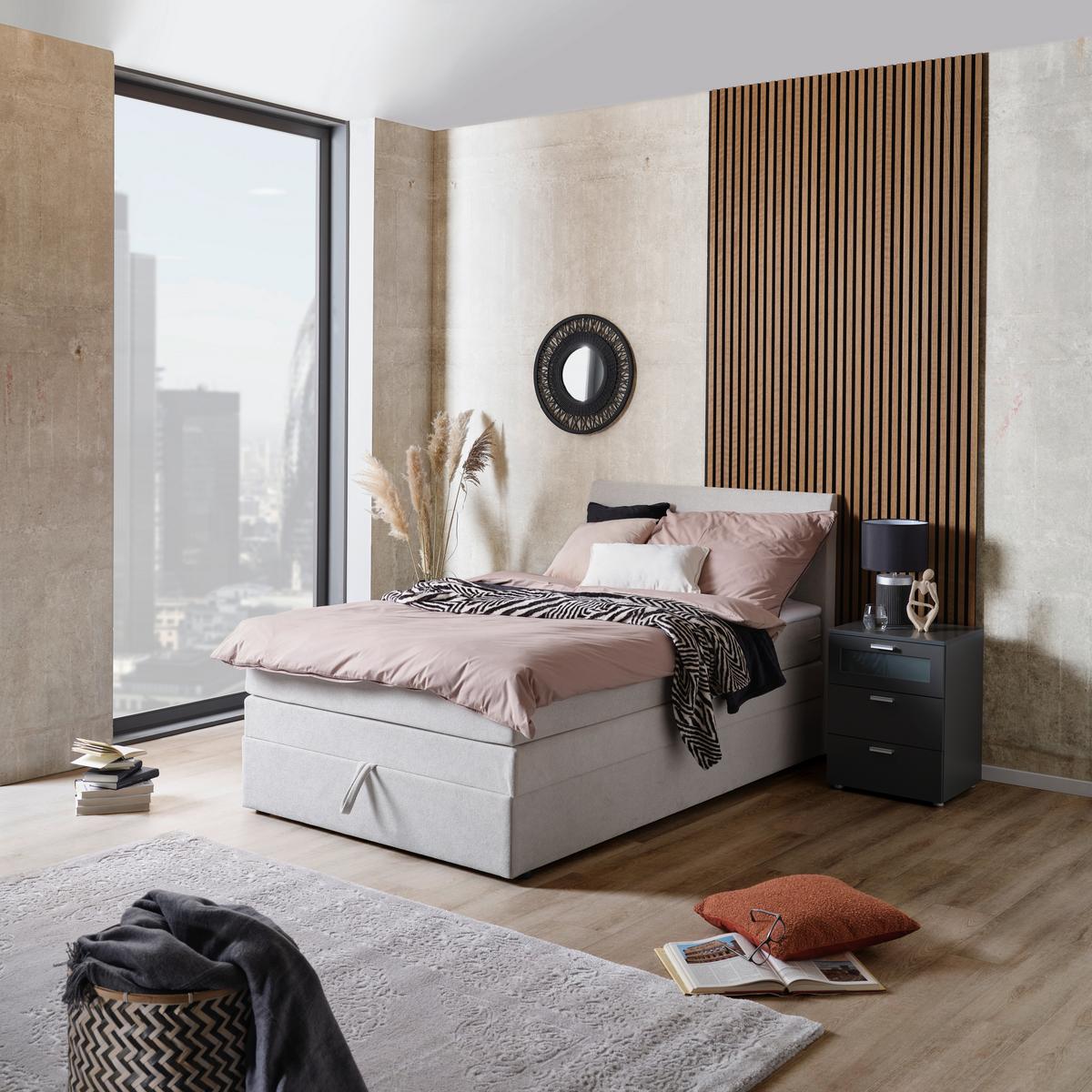 Boxspringbett Mit Topper & Bettkasten 90x200 Cm Wickie - Hellgrau/Schwarz, KONVENTIONELL, Holz/Textil (90/200cm)