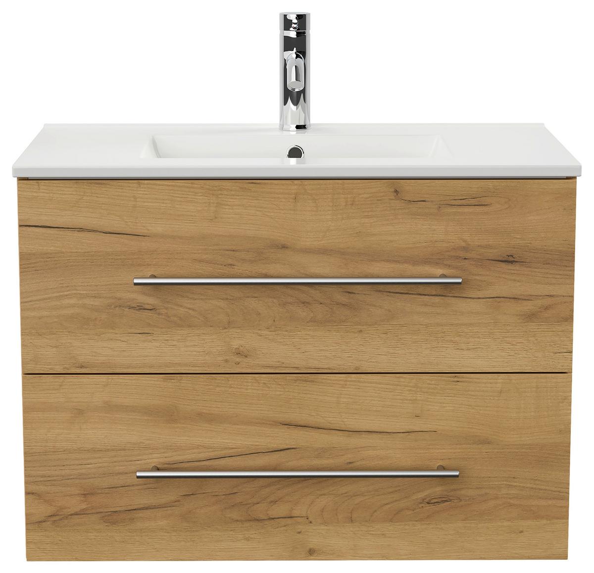 WASCHTISCHKOMBI Homeline, Eichefarben B: 81 cm - Eichefarben/Weiß, Basics, Keramik/Holzwerkstoff (81cm) - MID.YOU