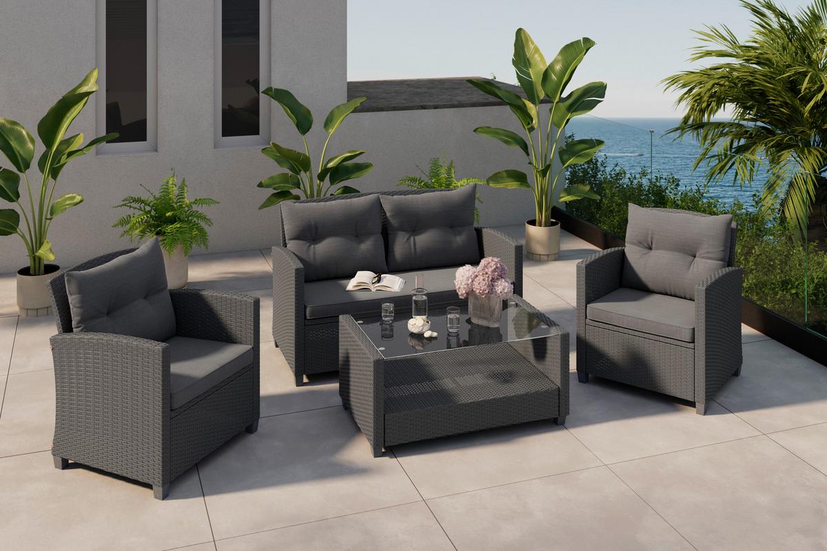 Loungegarnitur Nelson - Schwarz, MODERN, Glas/Kunststoff - Beldano