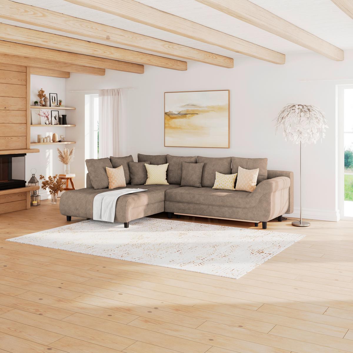 Ecksofa Mendoza - Schwarz/Braun, Design, Textil (197/309cm) - Ondega