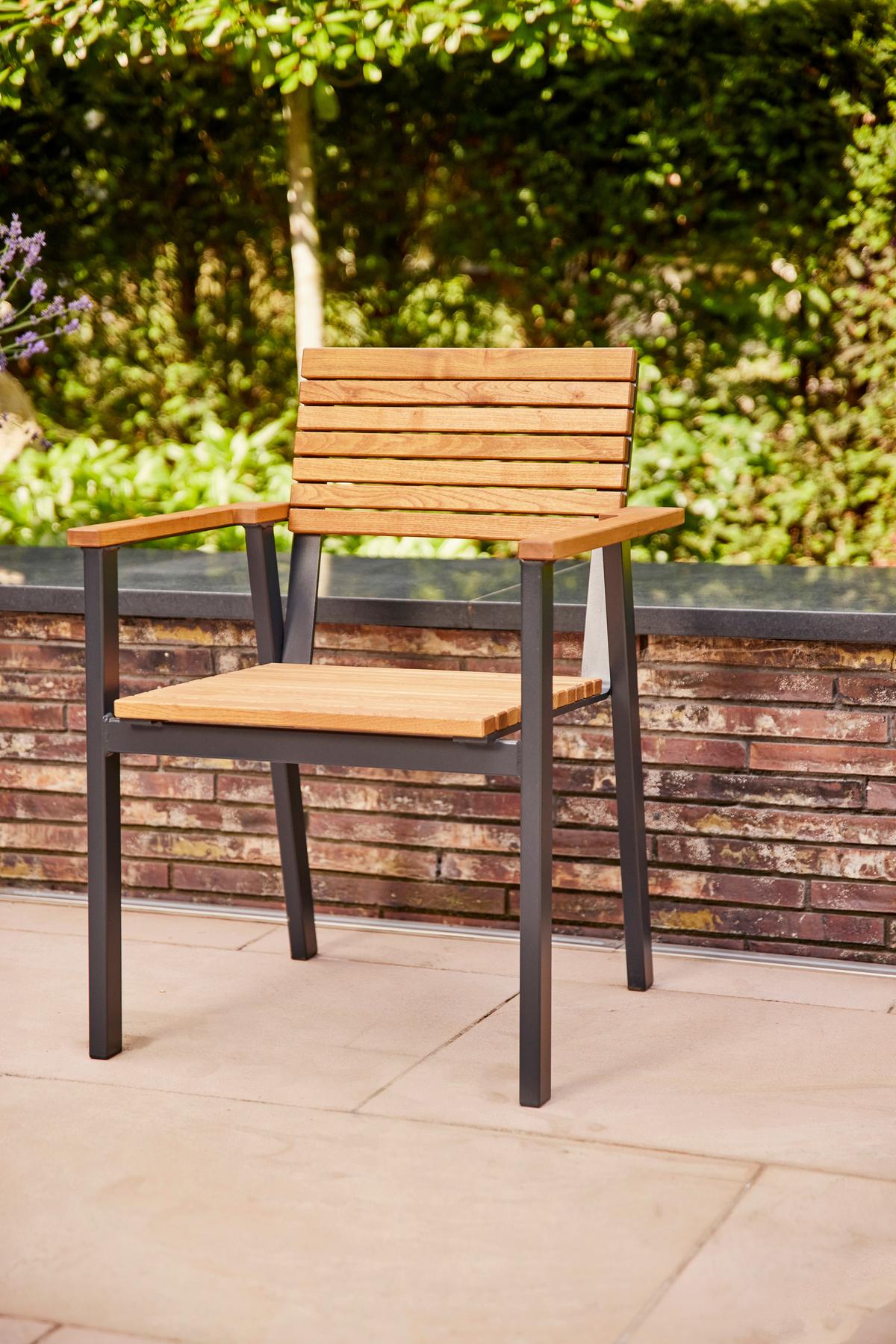 Gartensessel Stapelbar Aluminium, Robinieholz - Anthrazit/Robinienfarben, KONVENTIONELL, Holz/Metall (60/83/58,5cm) - Siena Garden