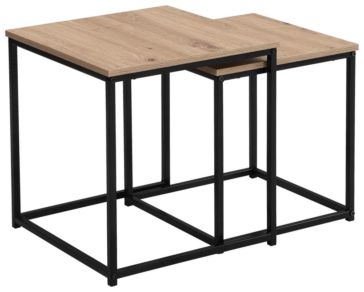 Kisasztal-szett Peter *TOP ÁR* - natúr színű/fekete, Modern, faalapú anyag/fém (37,5/40/37cm) - Best Price