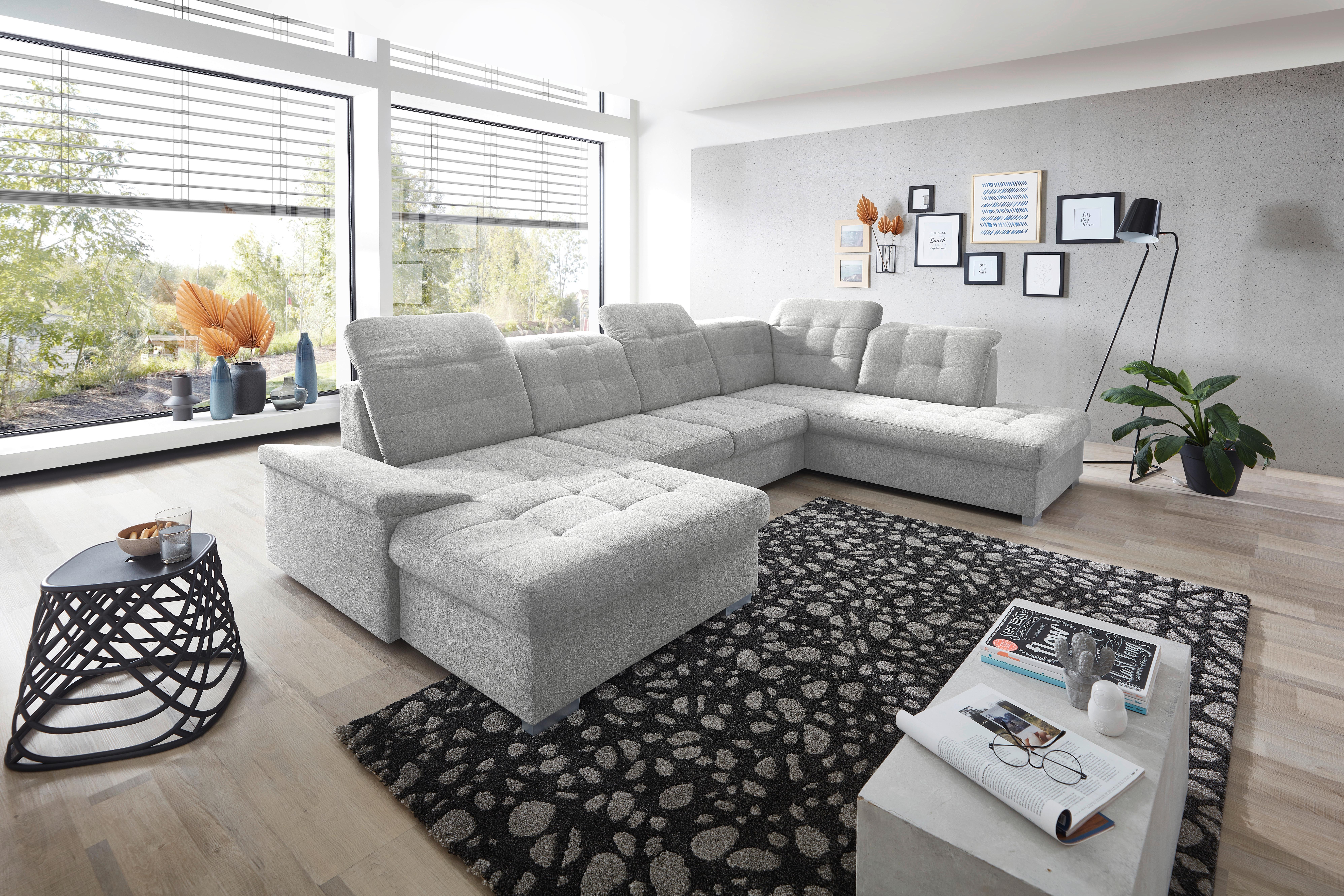 Wohnlandschaft Zira Mit Schlaffunktion Silberfarben - Chromfarben/Silberfarben, Design, Textil (169/330/212cm) - Livetastic