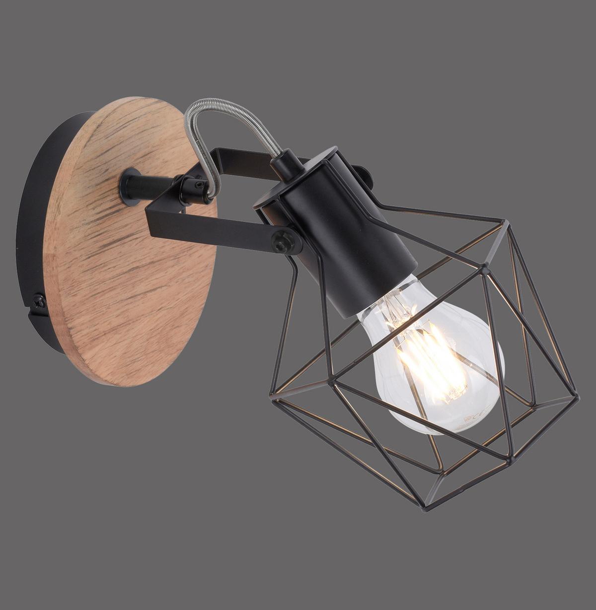 Deckenleuchte Jaro L: 28,5 cm Schwenkbar - Schwarz, Natur, Holz/Metall (28,5/21/25cm)