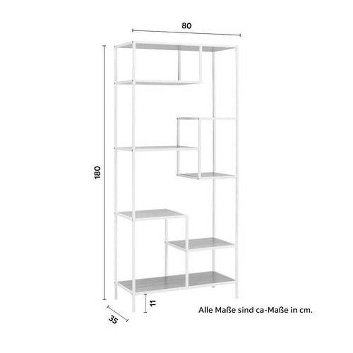 Regál FIONA šířka 80cm - bílá/barvy borovice, Moderní, kov/kompozitní dřevo (80/180/35cm) - Bessagi Home