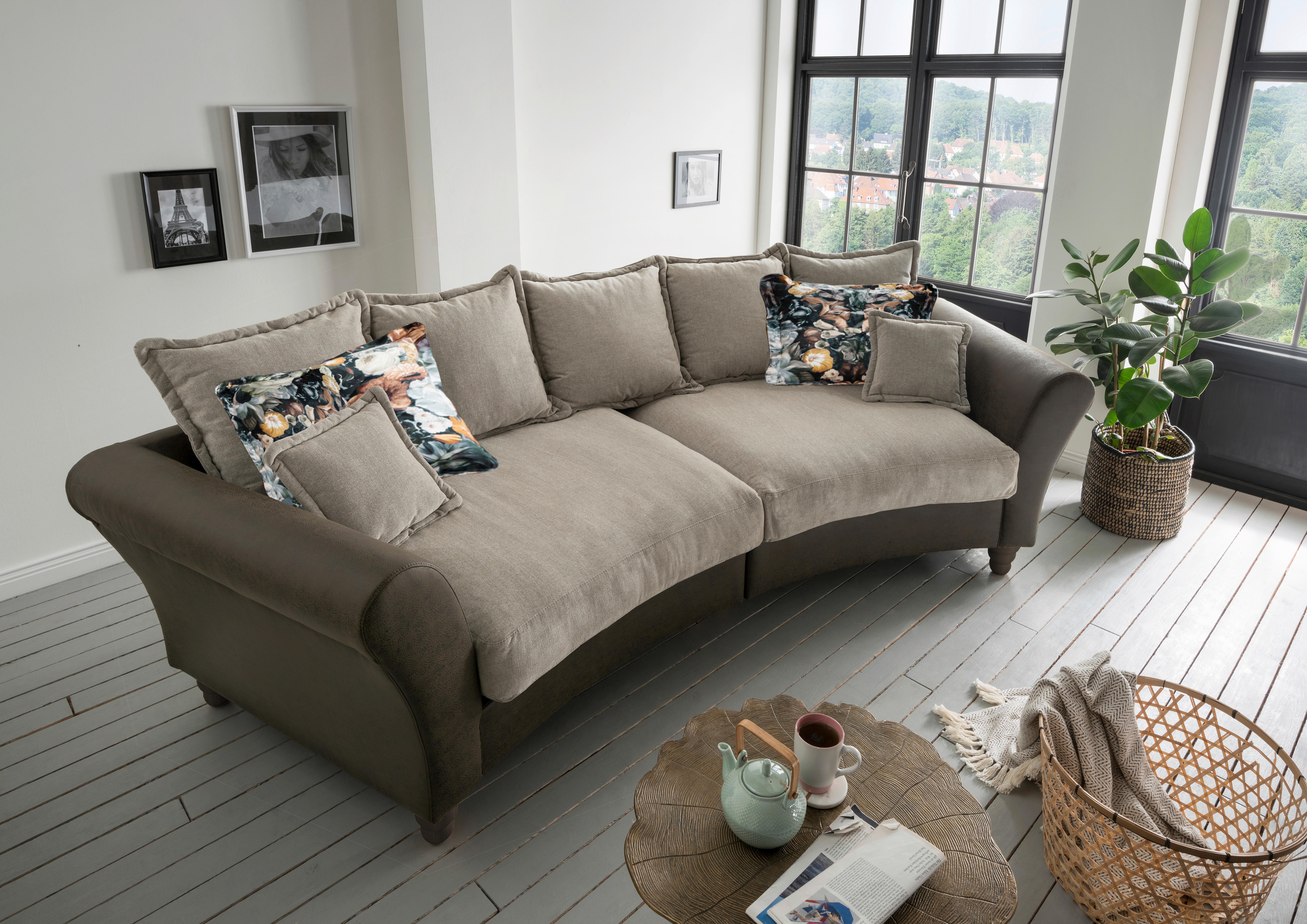 Big Sofa Cordula mit Kissen B: 328 cm Dunkel-/Hellbraun - Hellbraun/Blau, MODERN, Holz/Textil (328/98/134cm) - Livetastic