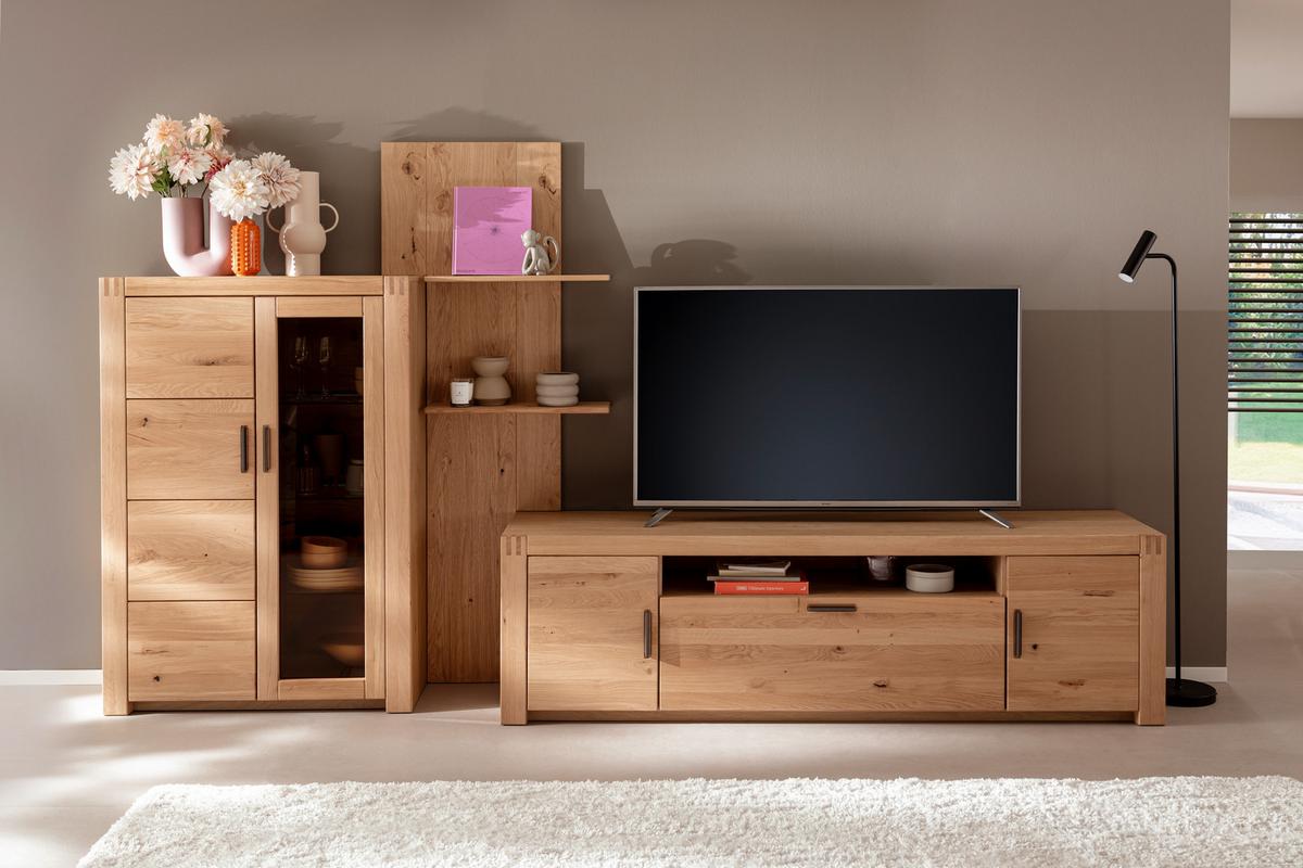Wohnwand Prag - Eichefarben, Design, Glas/Holz (332/184/50cm)