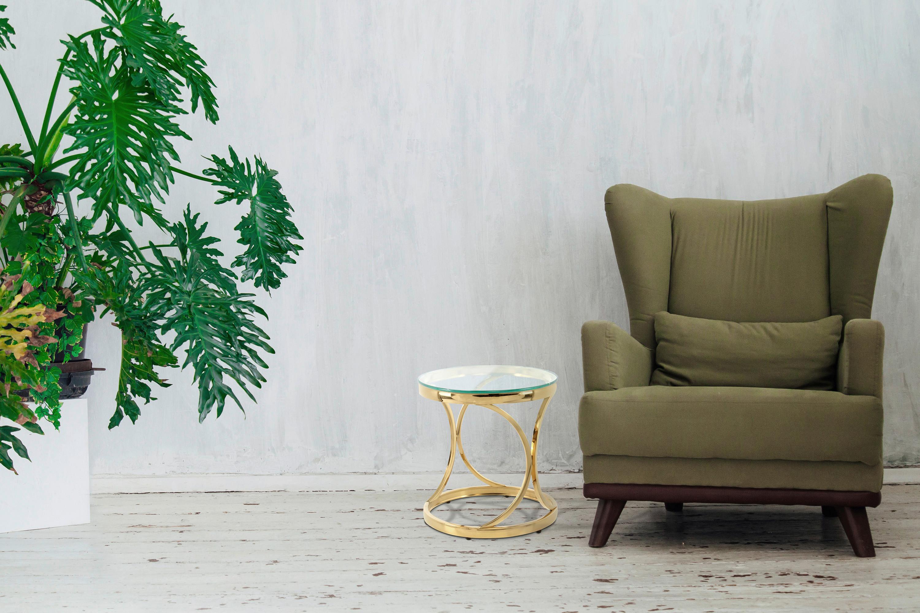 Beistelltisch Weyda 125 Goldfarben B: 40 cm - Goldfarben, Design, Glas/Metall (40/40/42cm) - Kayoom