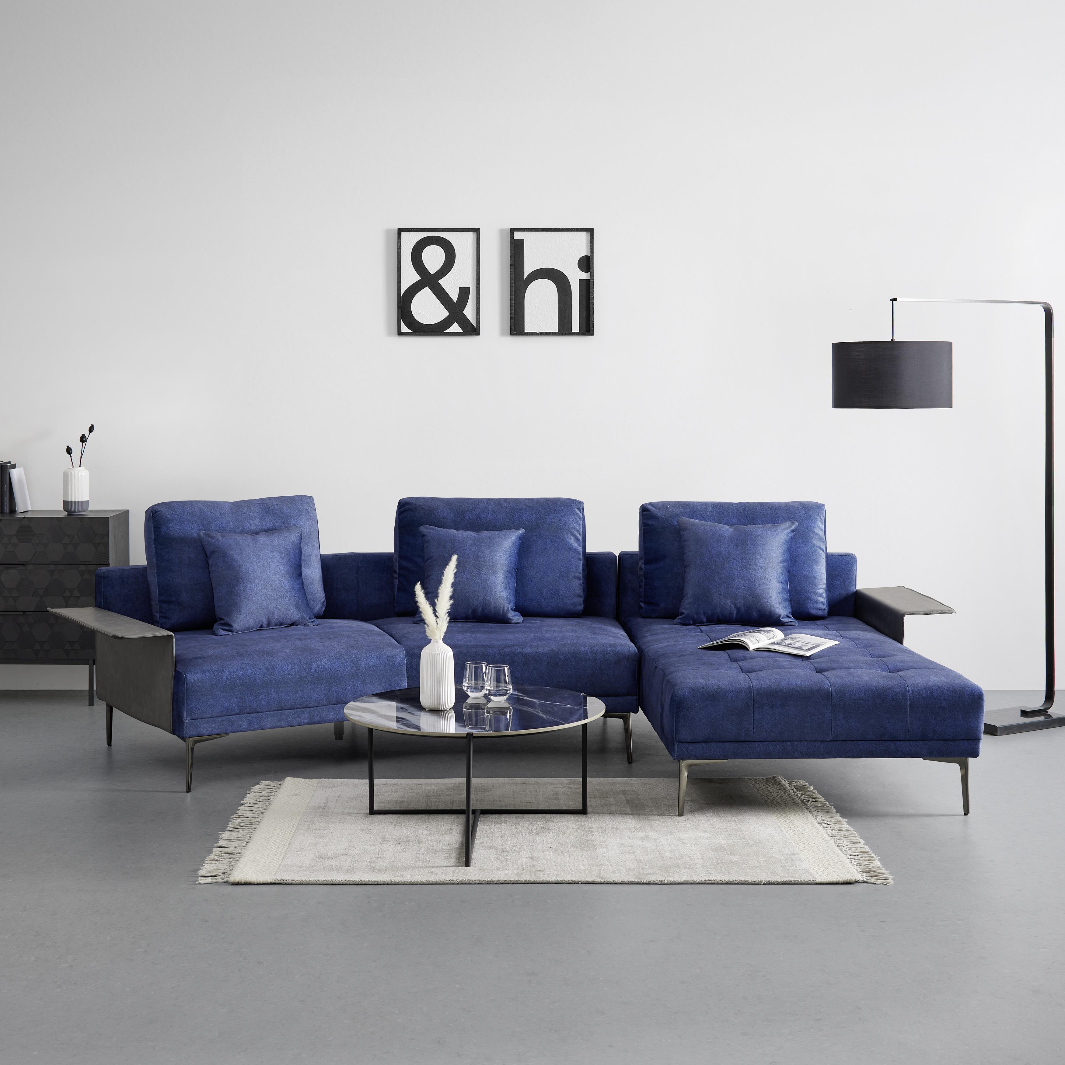 Sedacia Súprava Donna - modrá/sivá, Moderný, kov/drevo (345/91/176cm) - Bessagi Home