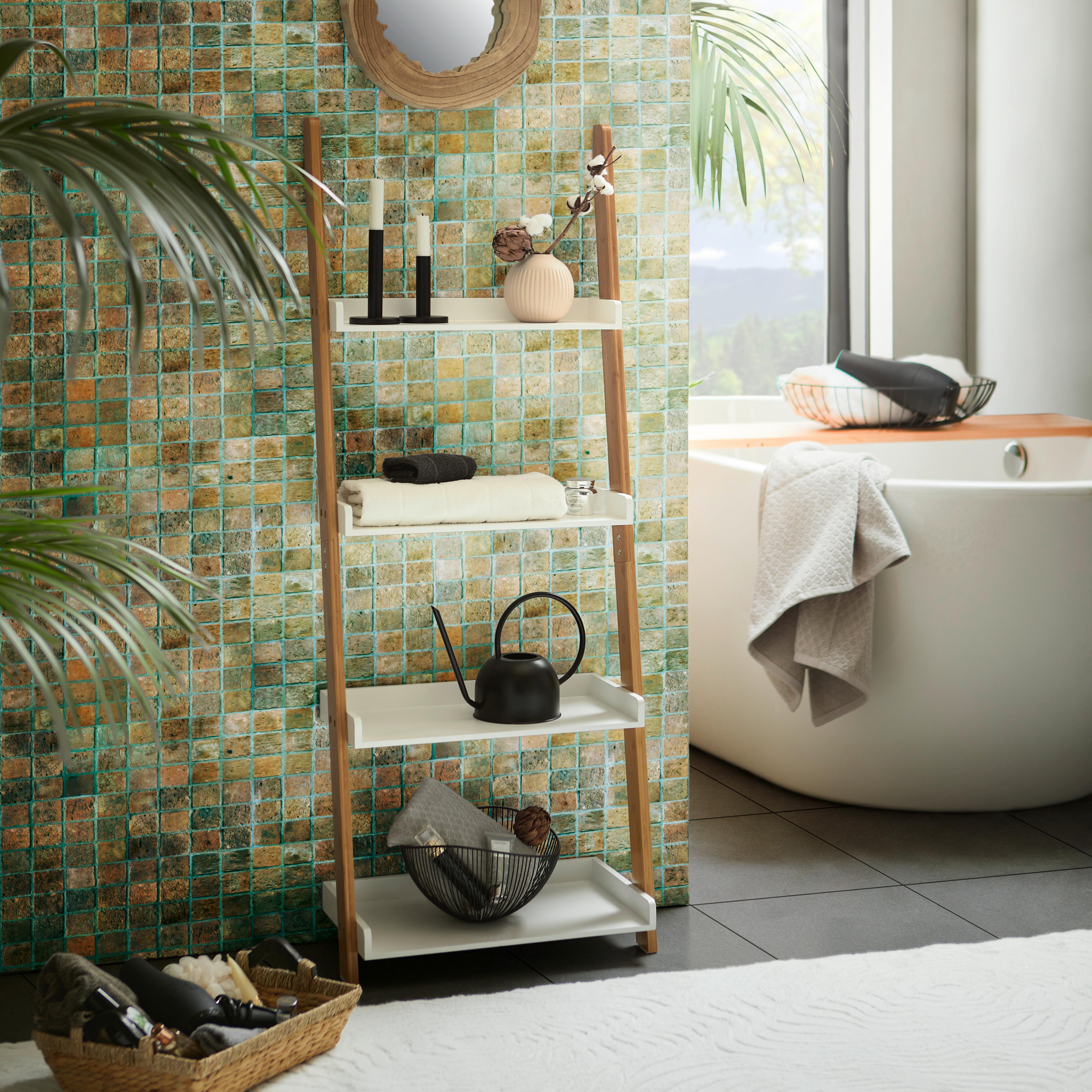 Badezimmerregal Samso B: 55cm Naturfarben - Naturfarben/Weiß, Design, Naturmaterialien/Holzwerkstoff (55/144/30cm) - MID.YOU