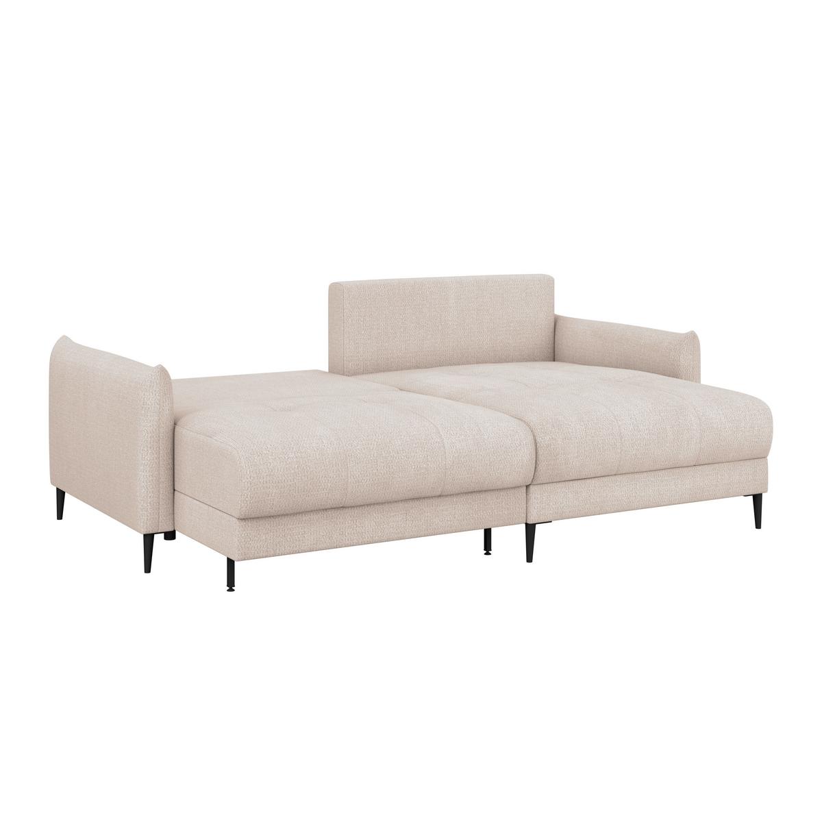 Ecksofa Polis Webstoff creme, 221x142cm - Creme/Schwarz, Trend, Textil (221/142cm) - Ondega