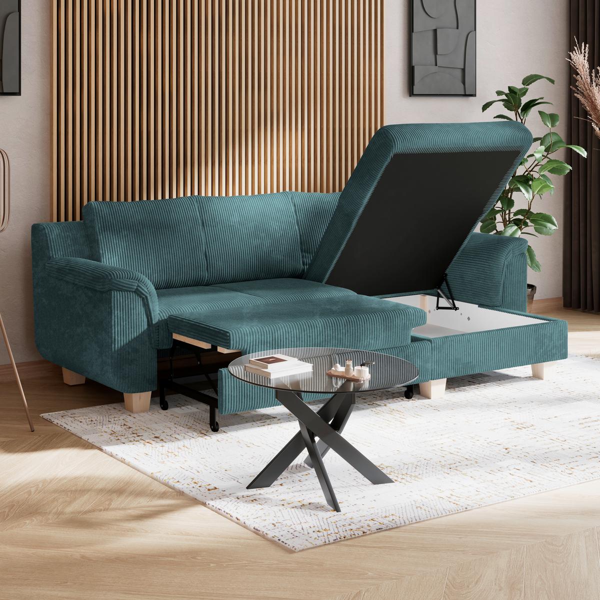 Ecksofa Alex - Naturfarben/Hellblau, MODERN, Textil (246/88cm)
