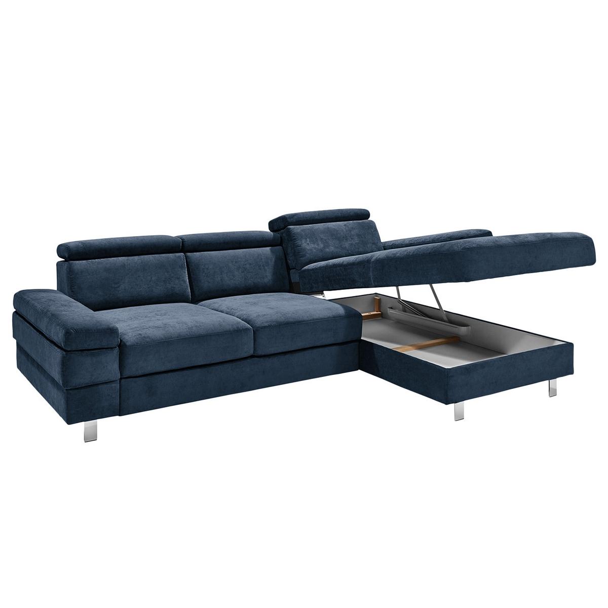 Ecksofa Elvis Dunkelblau S: 259x182 cm - Silberfarben/Dunkelblau, KONVENTIONELL, Textil (259/182cm) - Trendmanufaktur