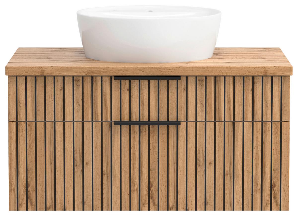 Waschbecken Mit Unterschrank Chester B: 80 Cm - Eiche Wotan/Schwarz, MODERN, Keramik/Holzwerkstoff (80cm) - Held
