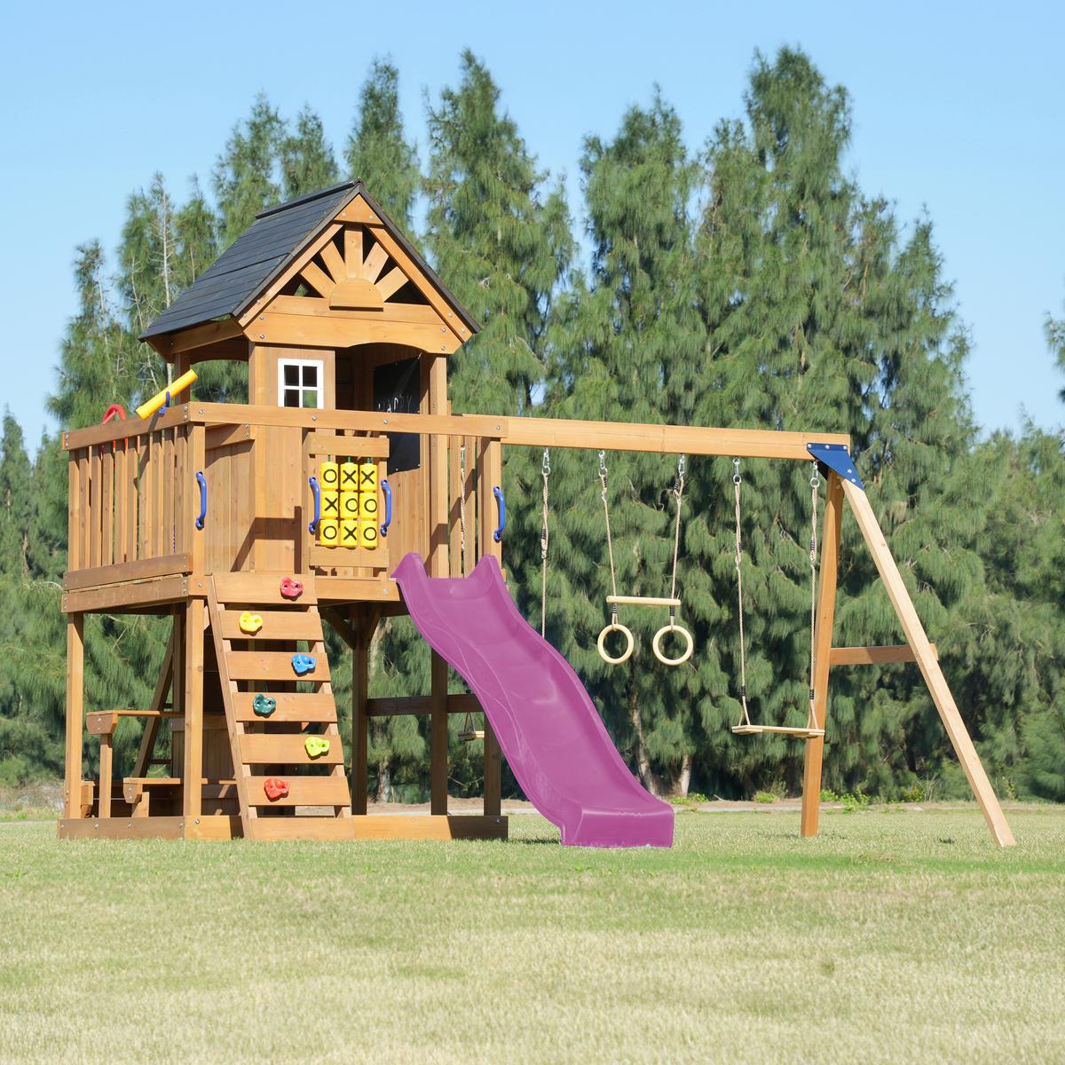 Spielturm mit Rutsche Lila - Anthrazit/Lila, Basics, Holz/Kunststoff (435/410/305cm) - Ambia Garden