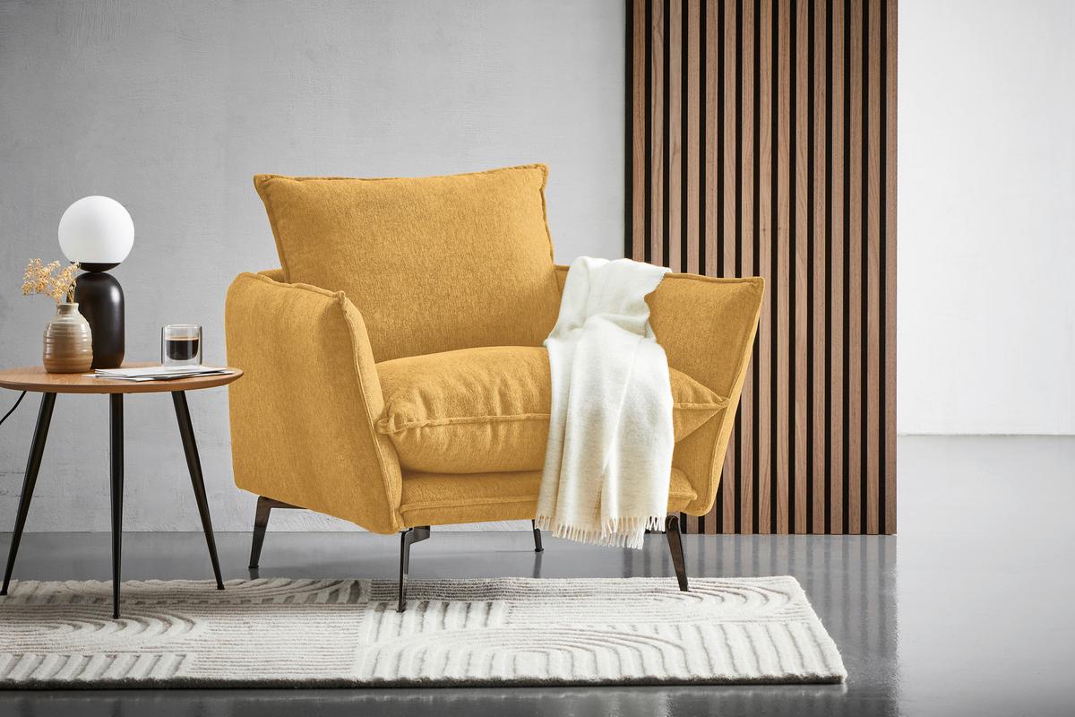 Sessel Skye Senfgelb B: 96 cm - Senfgelb/Schwarz, Design, Textil (96/84/100cm) - Livetastic