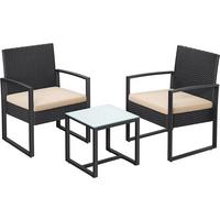 Gartenset 3-tlg. Schwarz Beige inkl. Tisch mit Glasplatte - Beige/Schwarz, MODERN, Glas/Kunststoff - Modante