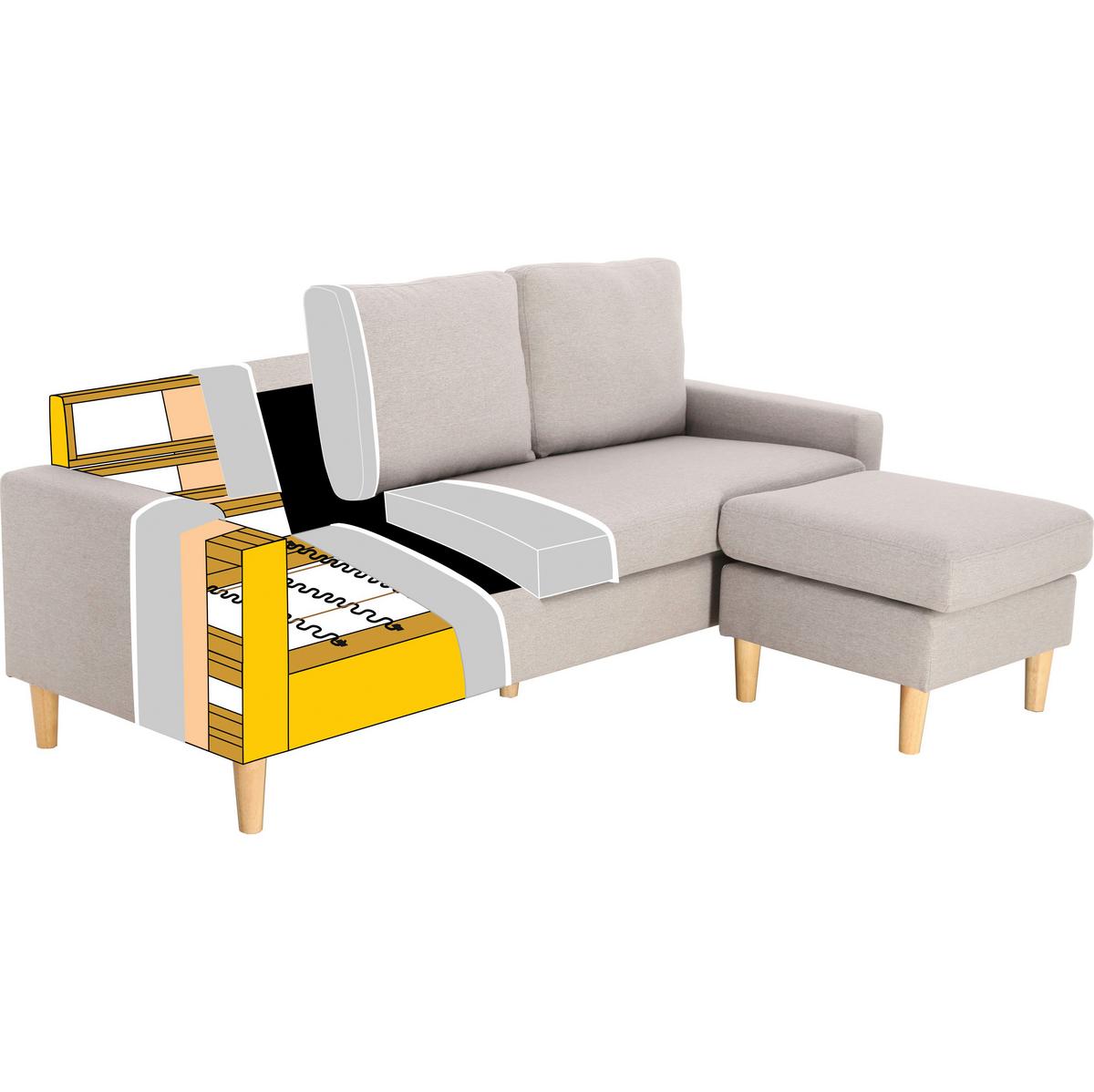 Šedá pohovka Noemie - světle šedá/přírodní barvy, Moderní, dřevo/textil (198/86/78-135cm) - Bessagi Home