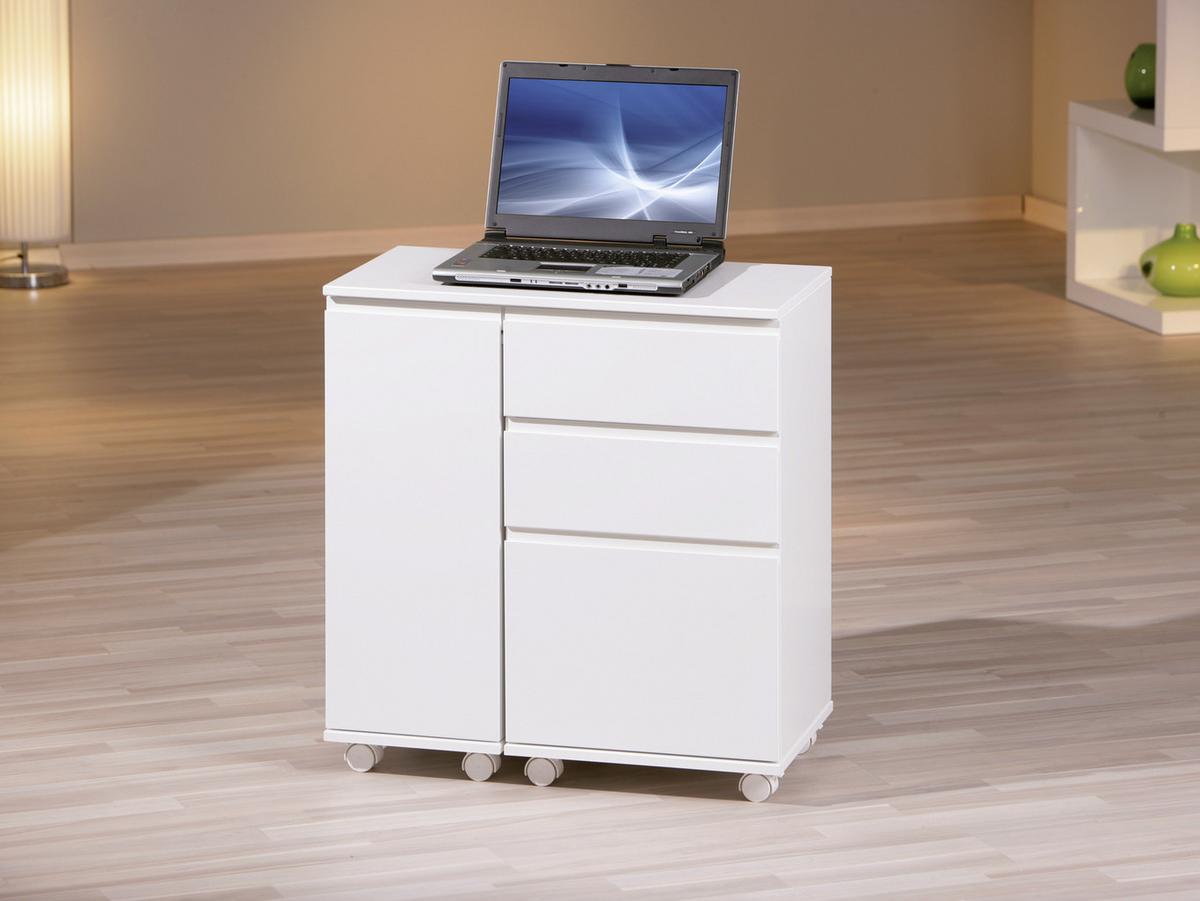 Multifunktionstisch Mit Stauraum Mit Rollen Laptop Office, Weiß - Weiß, KONVENTIONELL, Holzwerkstoff (66/37/72cm) - MID.YOU
