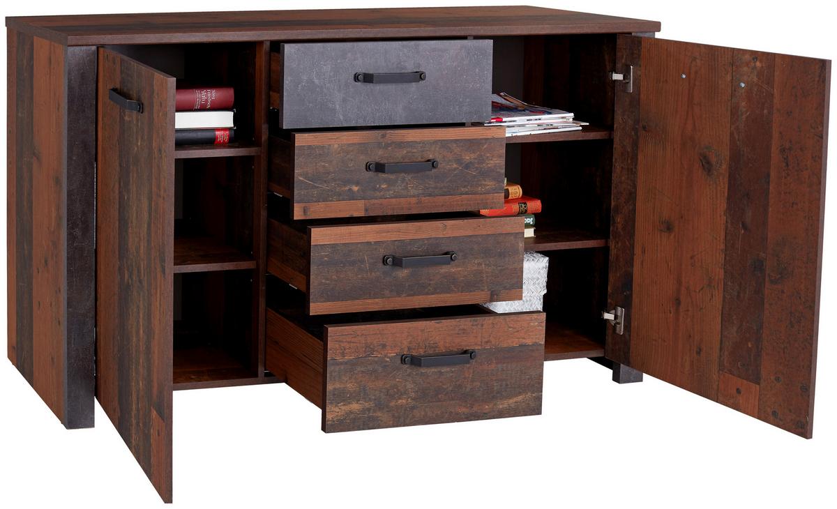 Kommode B: 162 Cm Ontario, Betonoptik Dunkel - Eichefarben/Dunkelgrau, MODERN, Holzwerkstoff (162/86/41,5cm) - Ondega