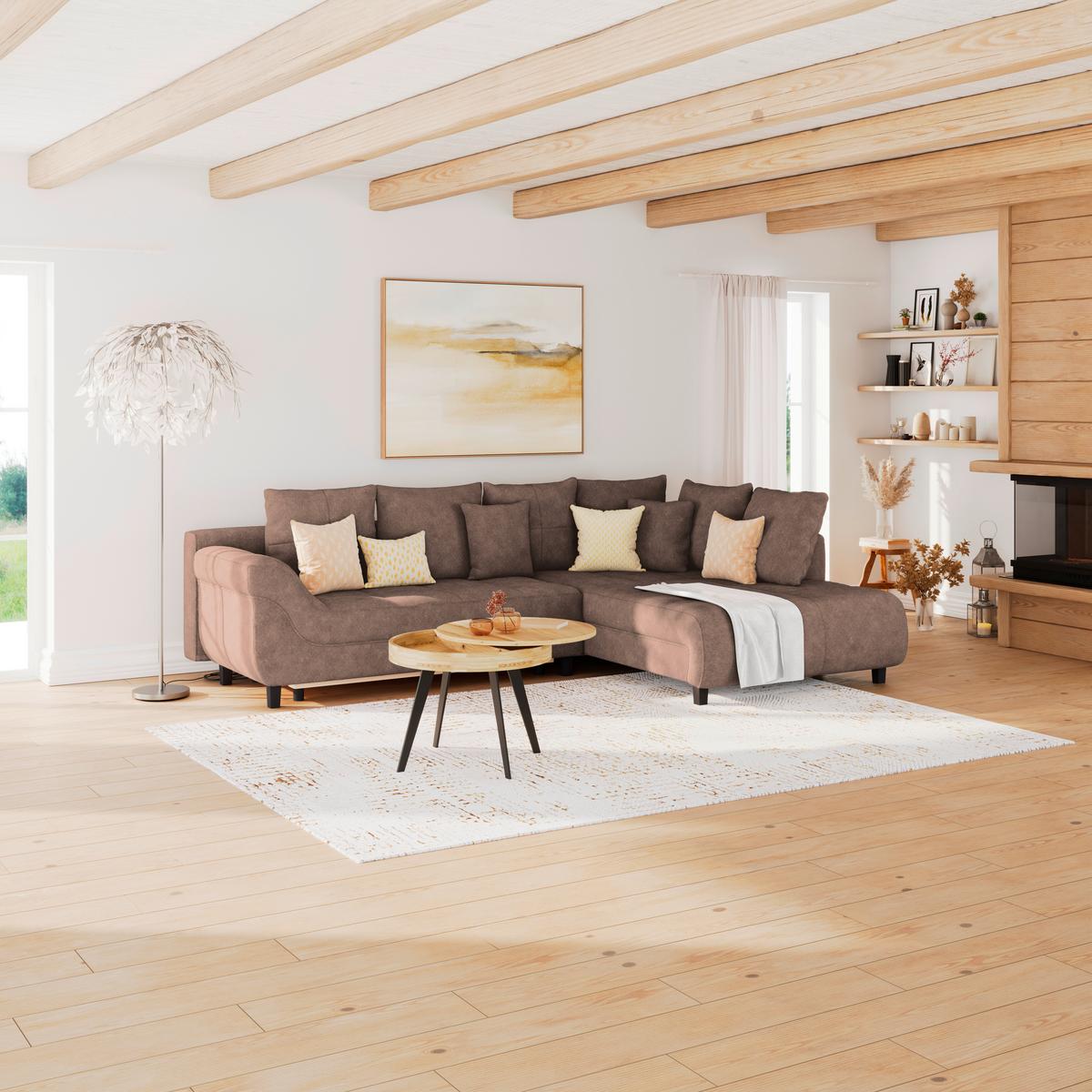 Ecksofa Mendoza - Dunkelbraun/Schwarz, Design, Textil (309/197cm) - Ondega