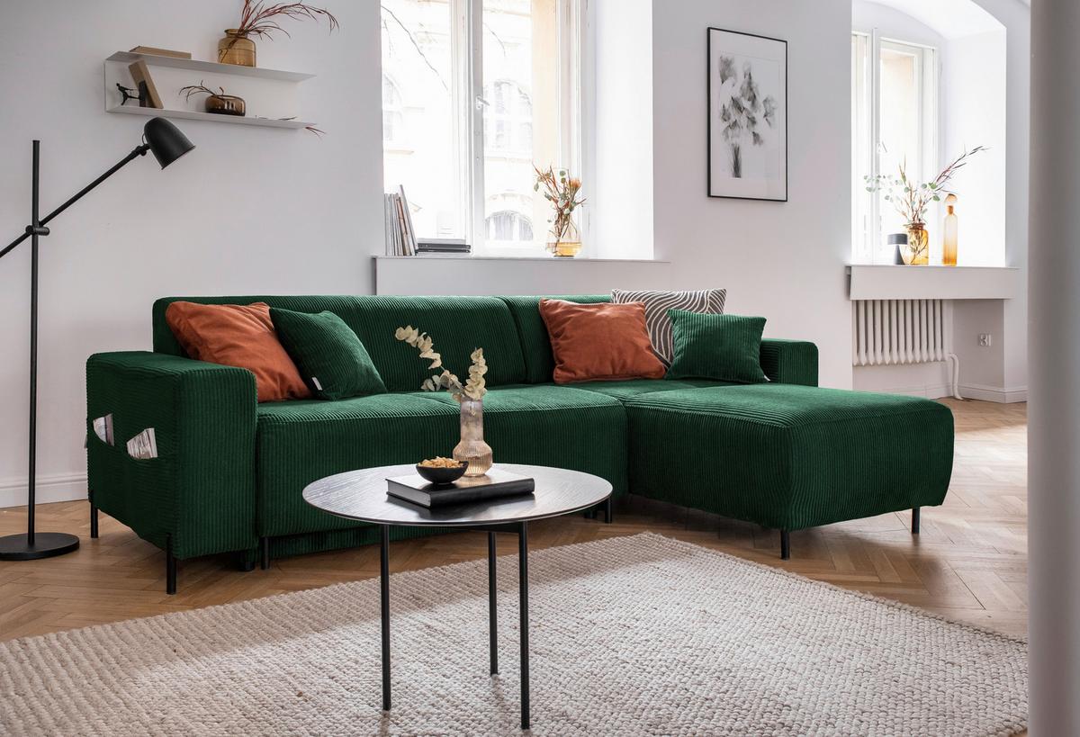 Ecksofa Cuddly Mia Flaschengrün S: 260x165 cm - Dunkelgrün/Schwarz, Textil (260/165cm) - MID.YOU