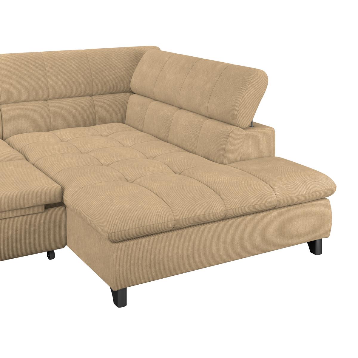 Ecksofa Gemini Sandfarben, B: 312cm - Sandfarben/Chromfarben, KONVENTIONELL, Textil (312/234cm)