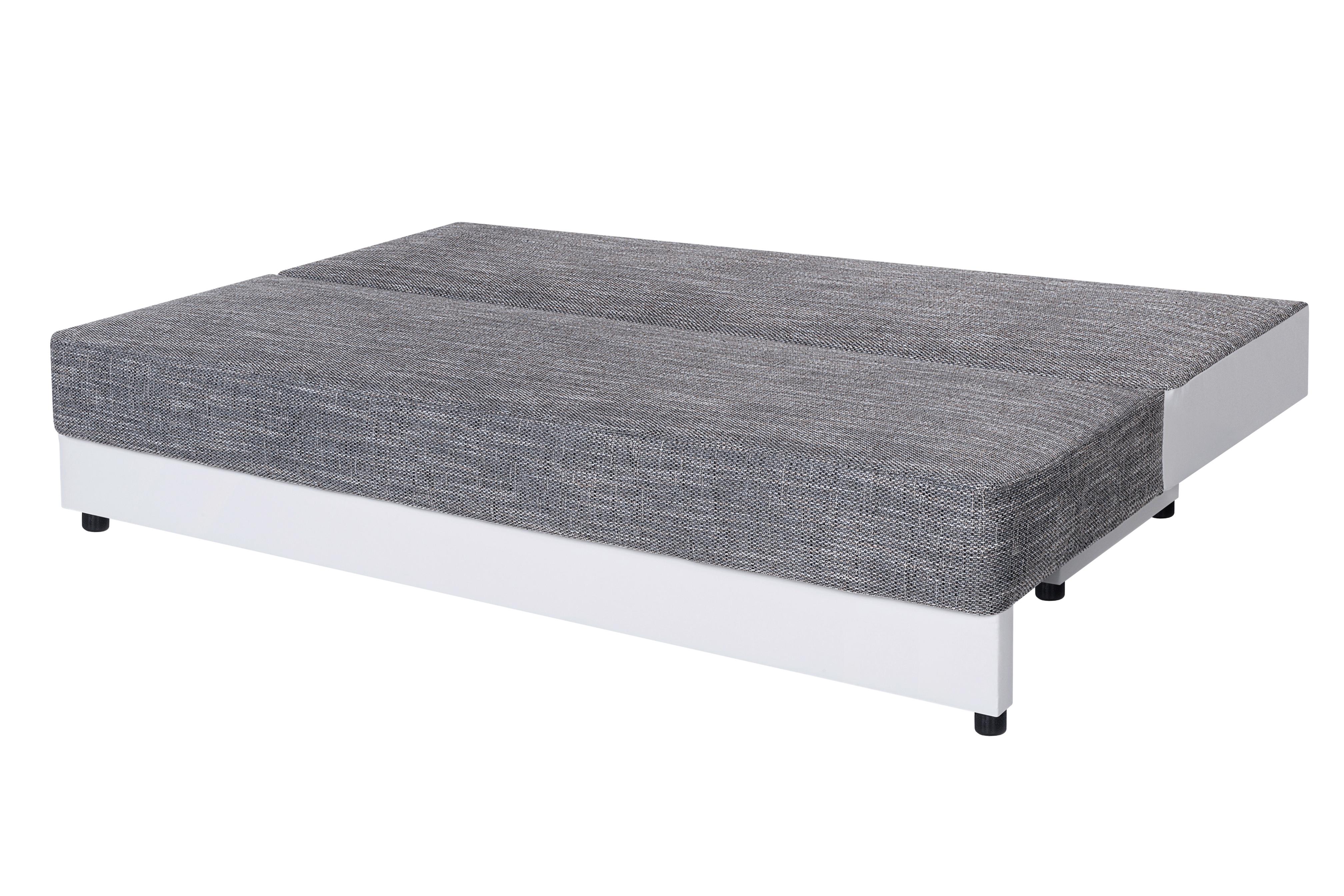 Pohovka LUCY, biela/sivá s lôžkom a úložným priestorom - čierna/sivá, Design, kompozitné drevo/textil (200/90/103cm)