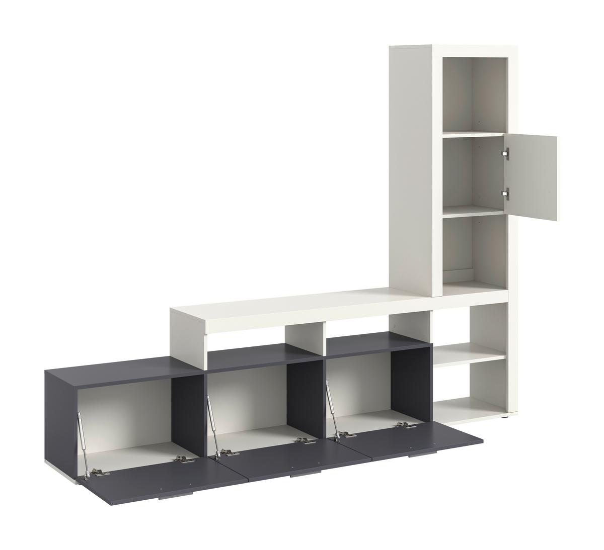 Obývacia stena JACKY - biela/antracitová, Modern, kompozitné drevo/plast (230/184/37cm) - Mömax