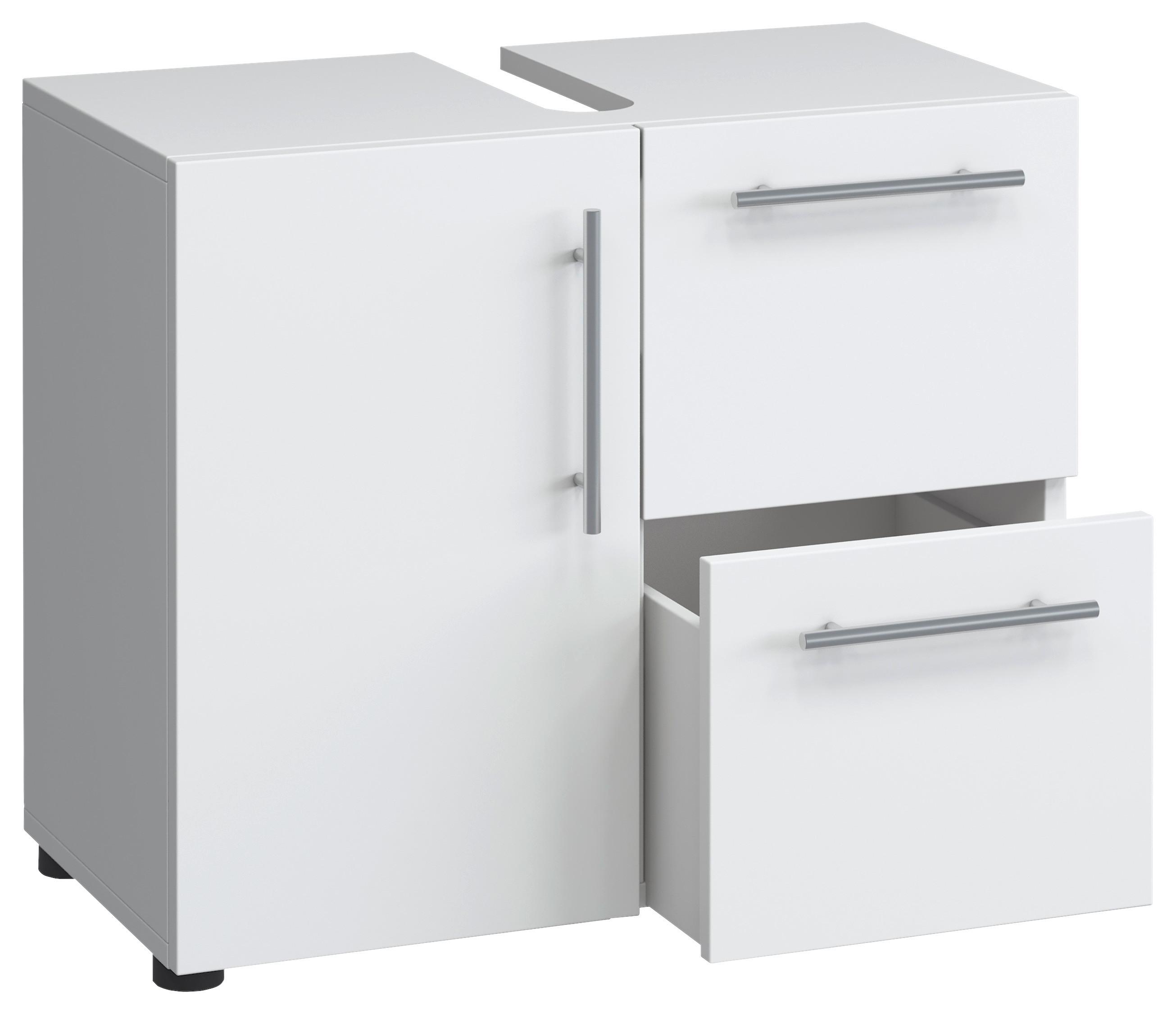 Waschbeckenunterschrank Flandu B: 61 cm Weiß Dekor