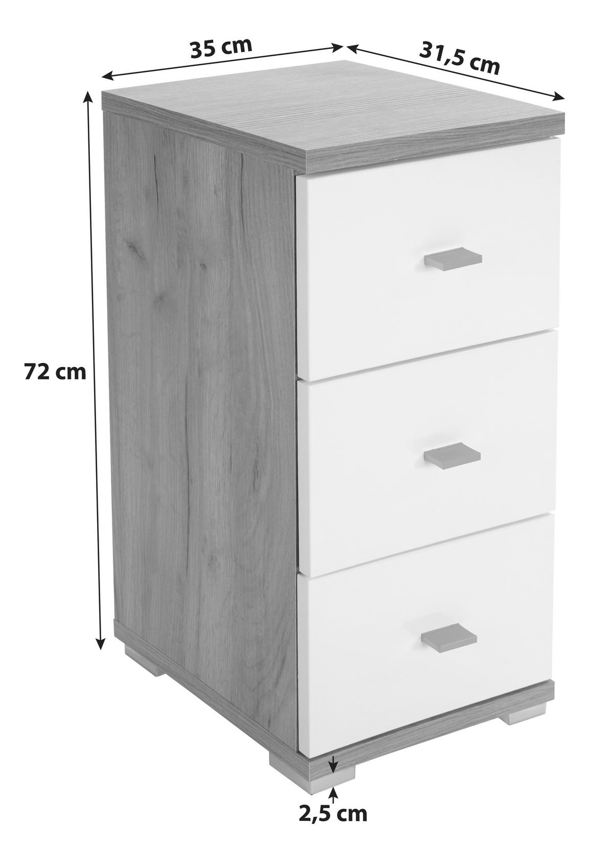 Alsószekrény Bari - tölgyfa/fehér, Konventionell, faalapú anyag (35/72/31,5cm)