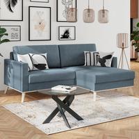 Ecksofa Mit Schlaffunktion & Bettkasten Carini Hellblau - Eichefarben/Creme, Basics, Textil (222/152cm)