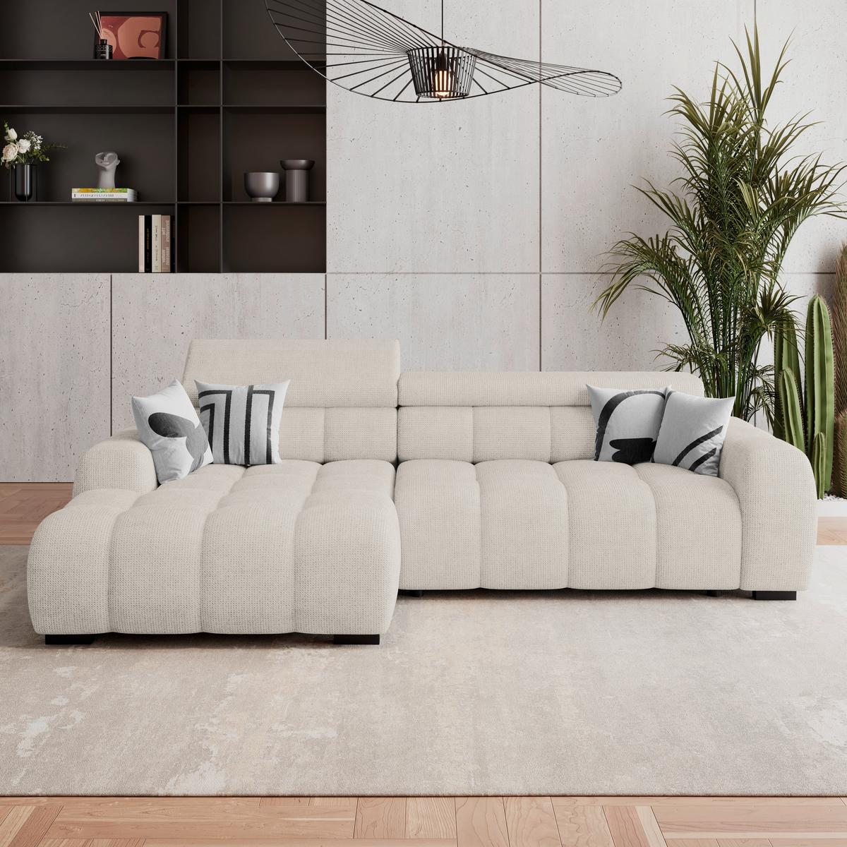 Ecksofa Fargo S Cremefaben, B: 168cm - Creme/Schwarz, Trend, Textil (168/285cm)